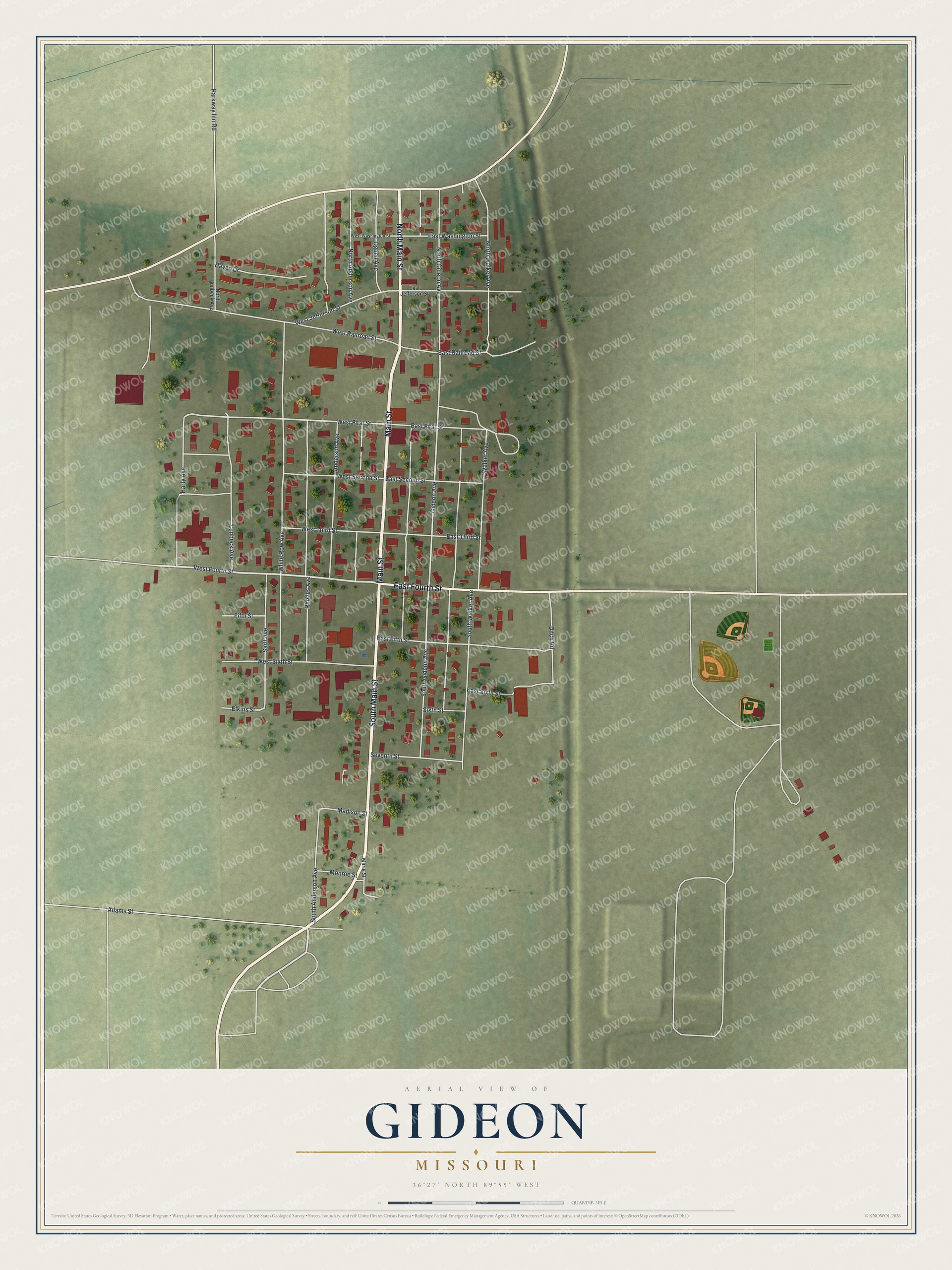 Watermarked full-map preview of Gideon, Missouri