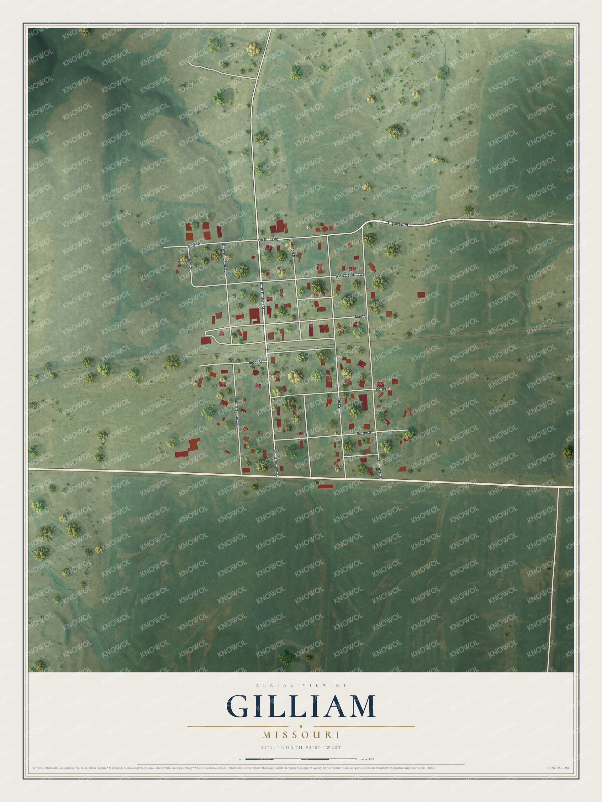 Watermarked full-map preview of Gilliam, Missouri