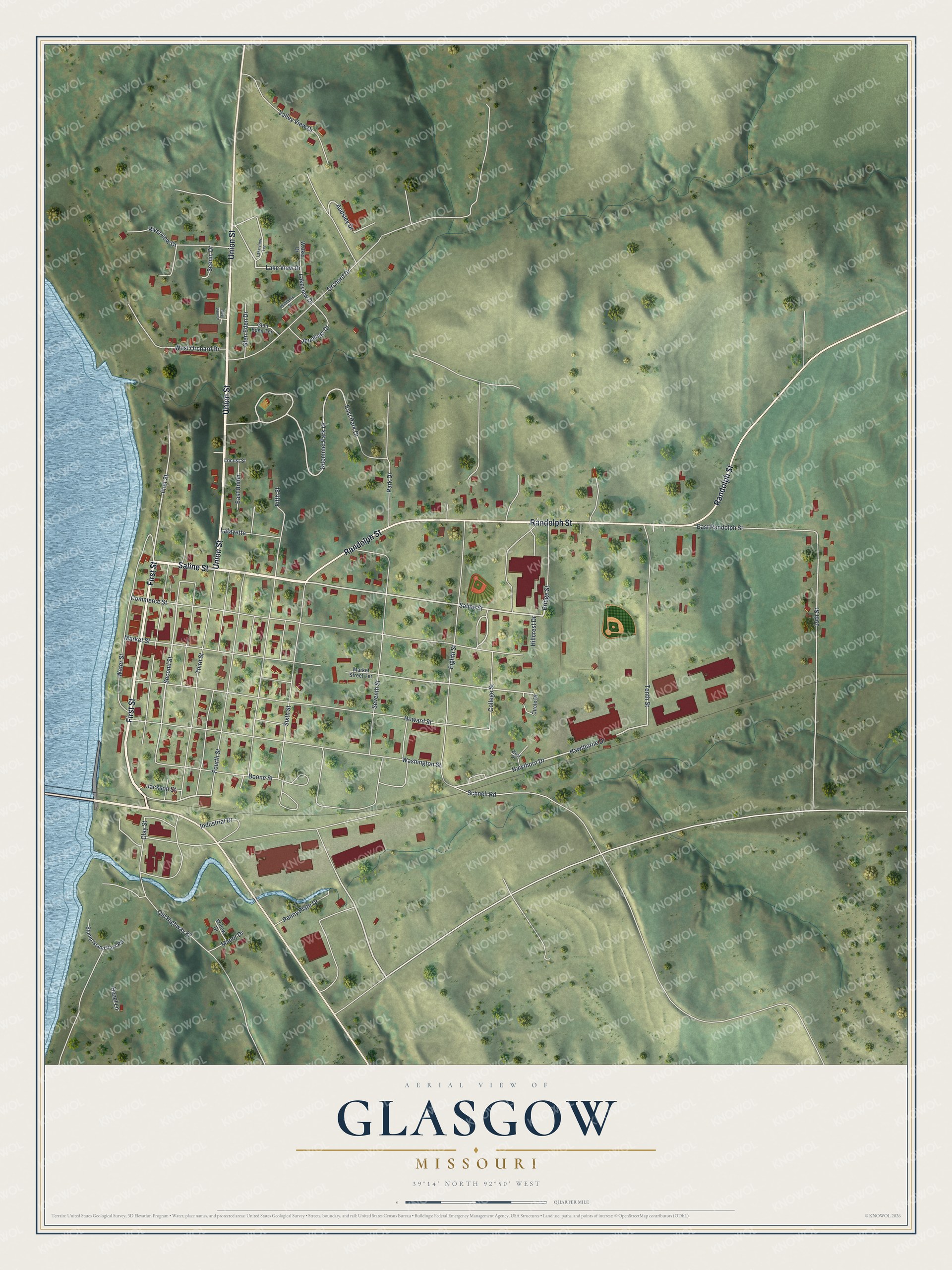 Watermarked full-map preview of Glasgow, Missouri