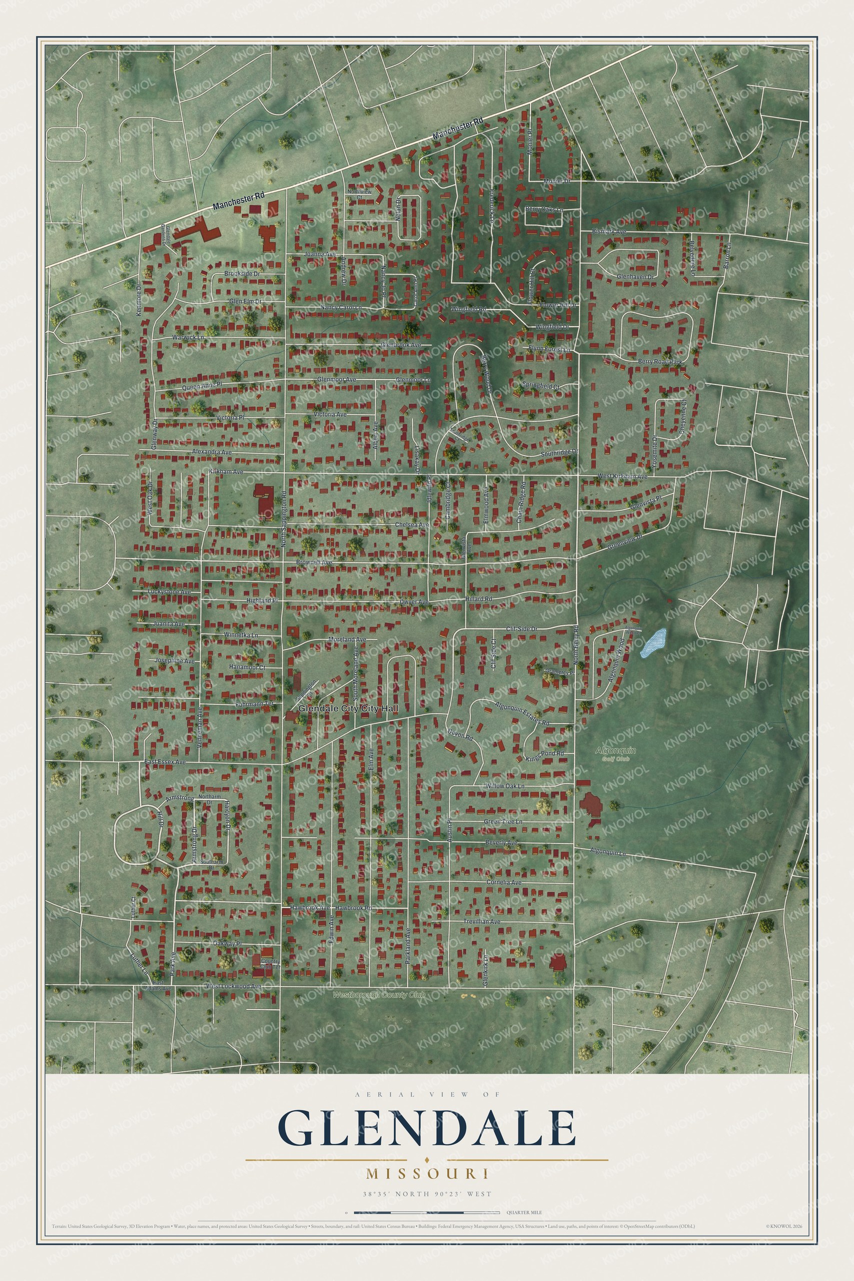 Watermarked full-map preview of Glendale, Missouri