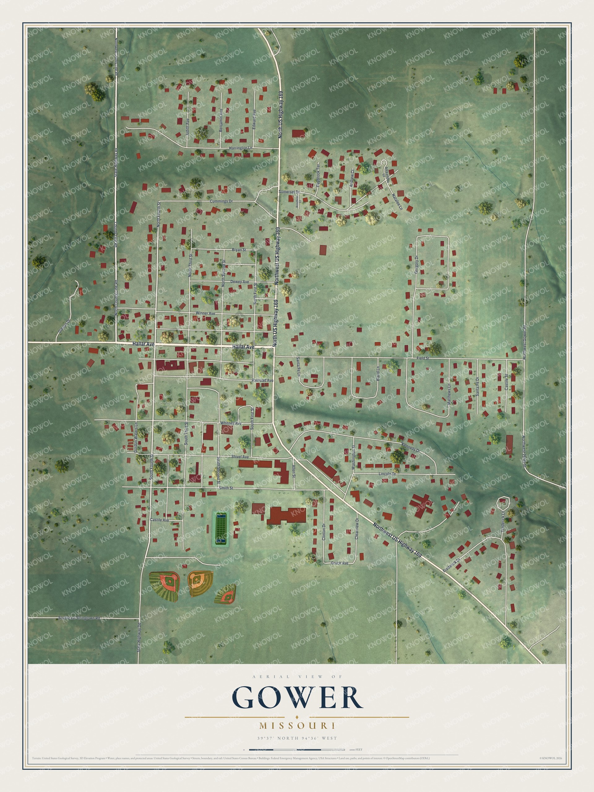 Watermarked full-map preview of Gower, Missouri