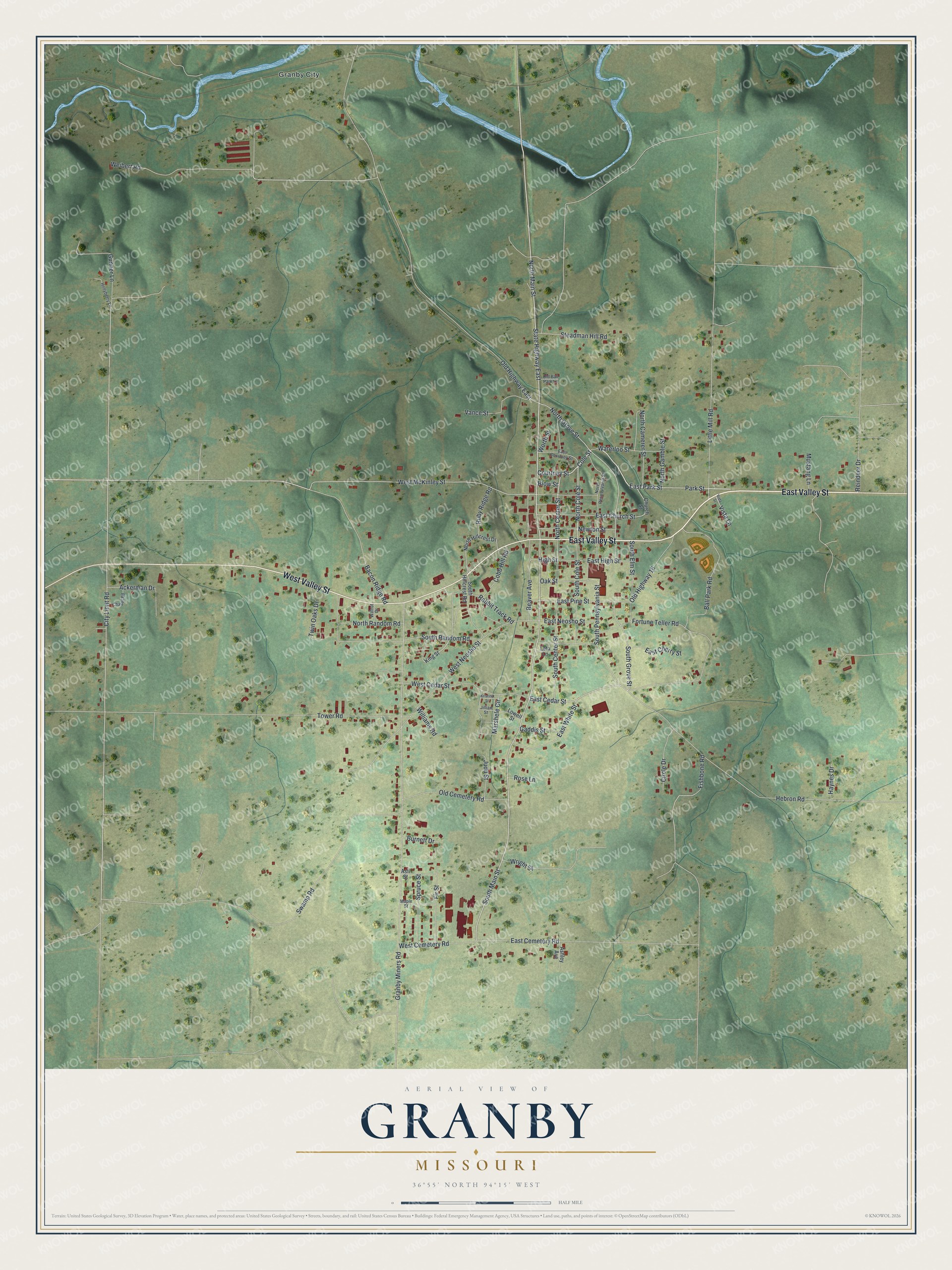 Watermarked full-map preview of Granby, Missouri