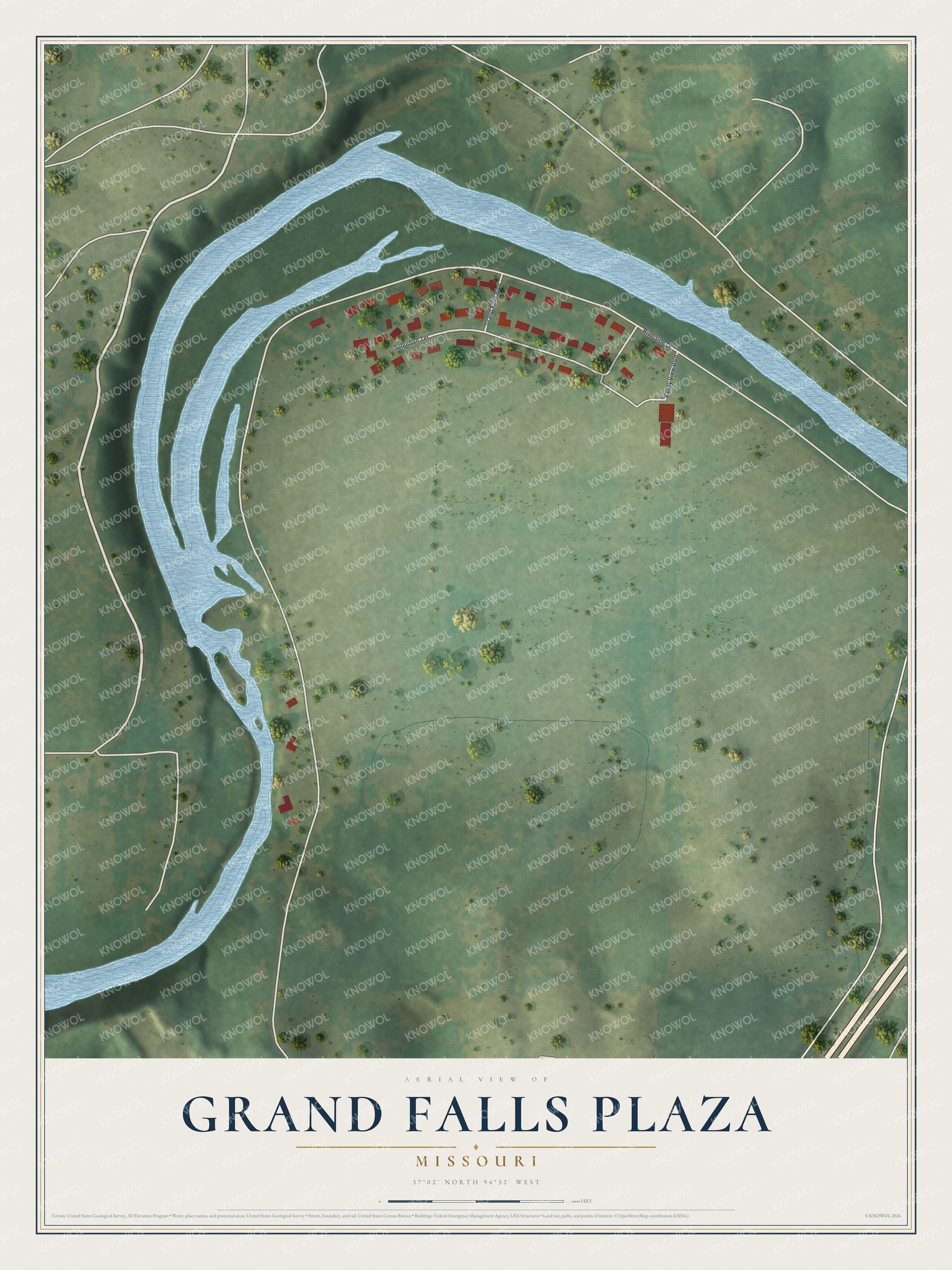 Watermarked full-map preview of Grand Falls Plaza, Missouri