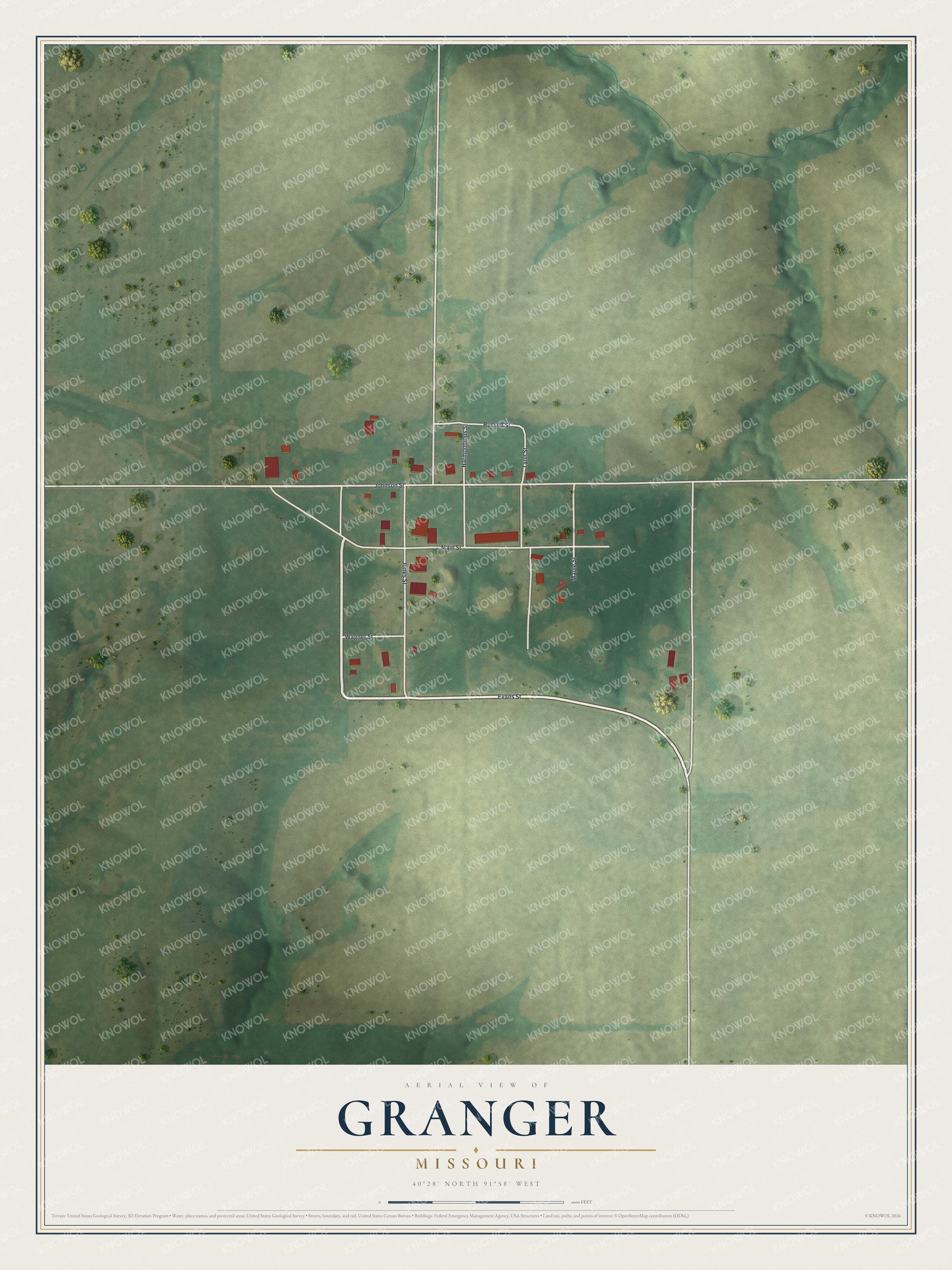 Watermarked full-map preview of Granger, Missouri