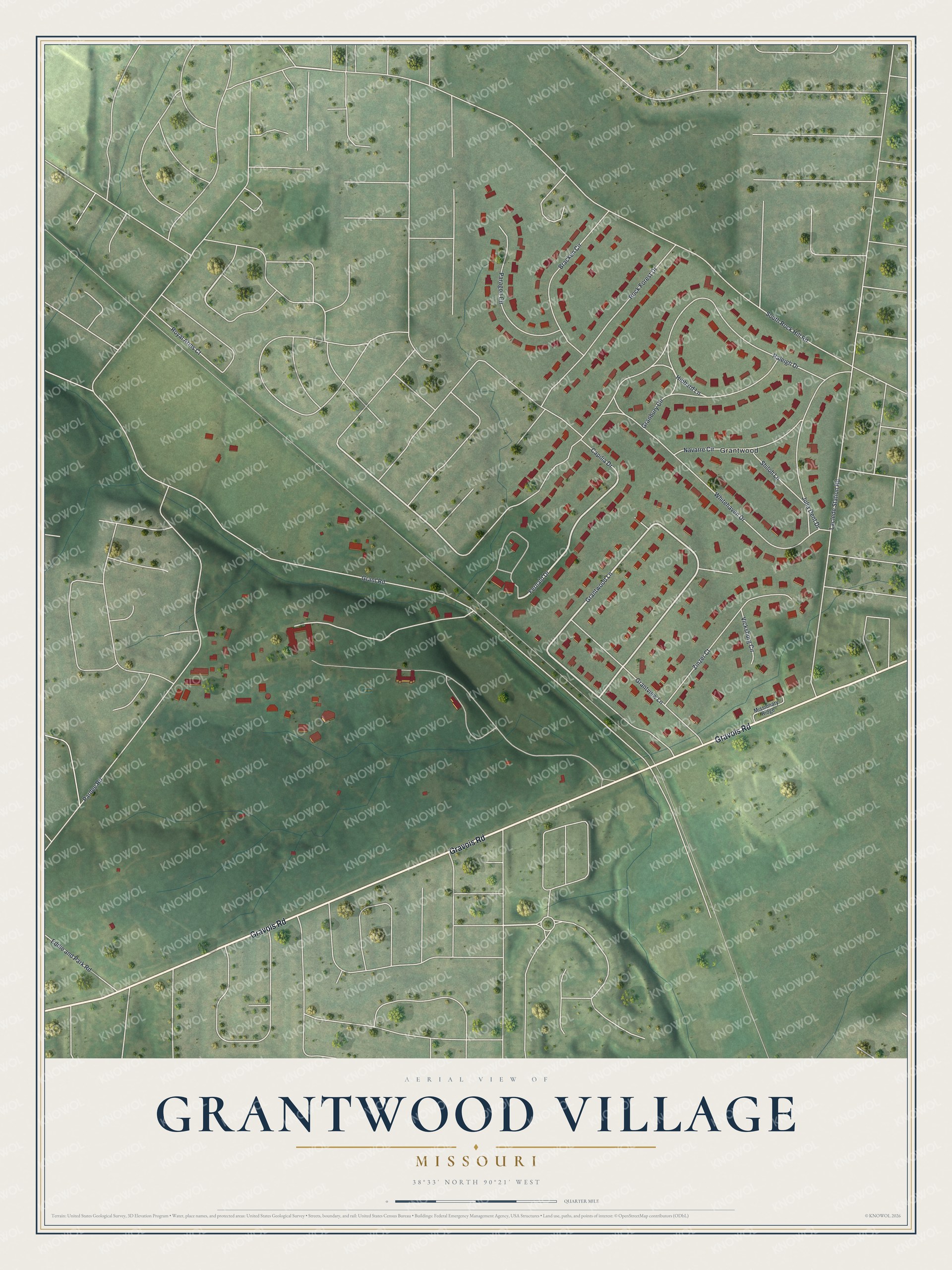 Watermarked full-map preview of Grantwood Village, Missouri