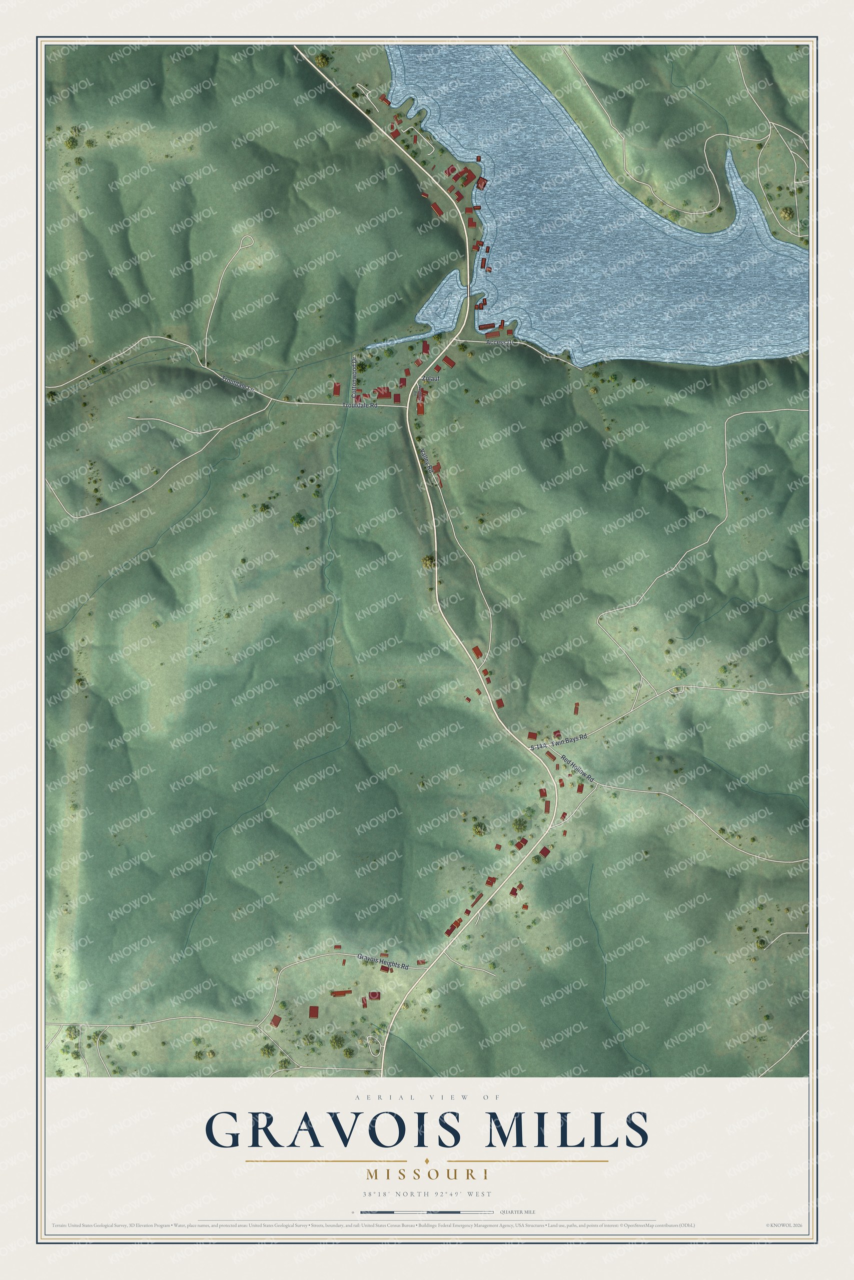 Watermarked full-map preview of Gravois Mills, Missouri
