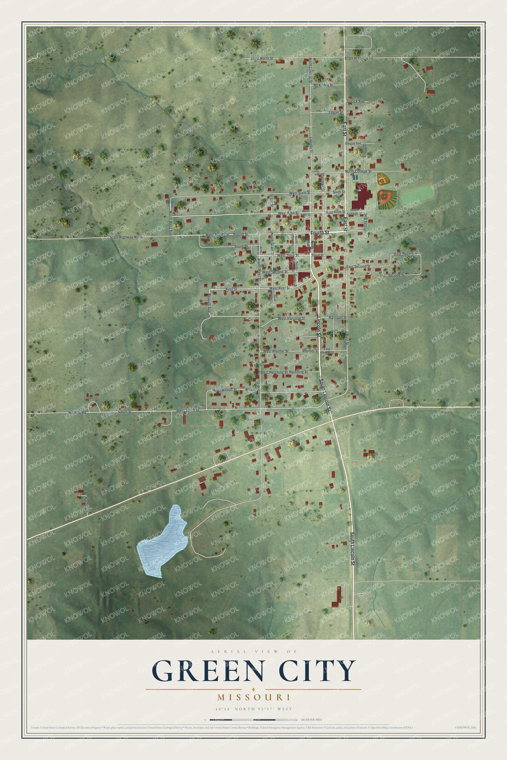 Watermarked full-map preview of Green City, Missouri