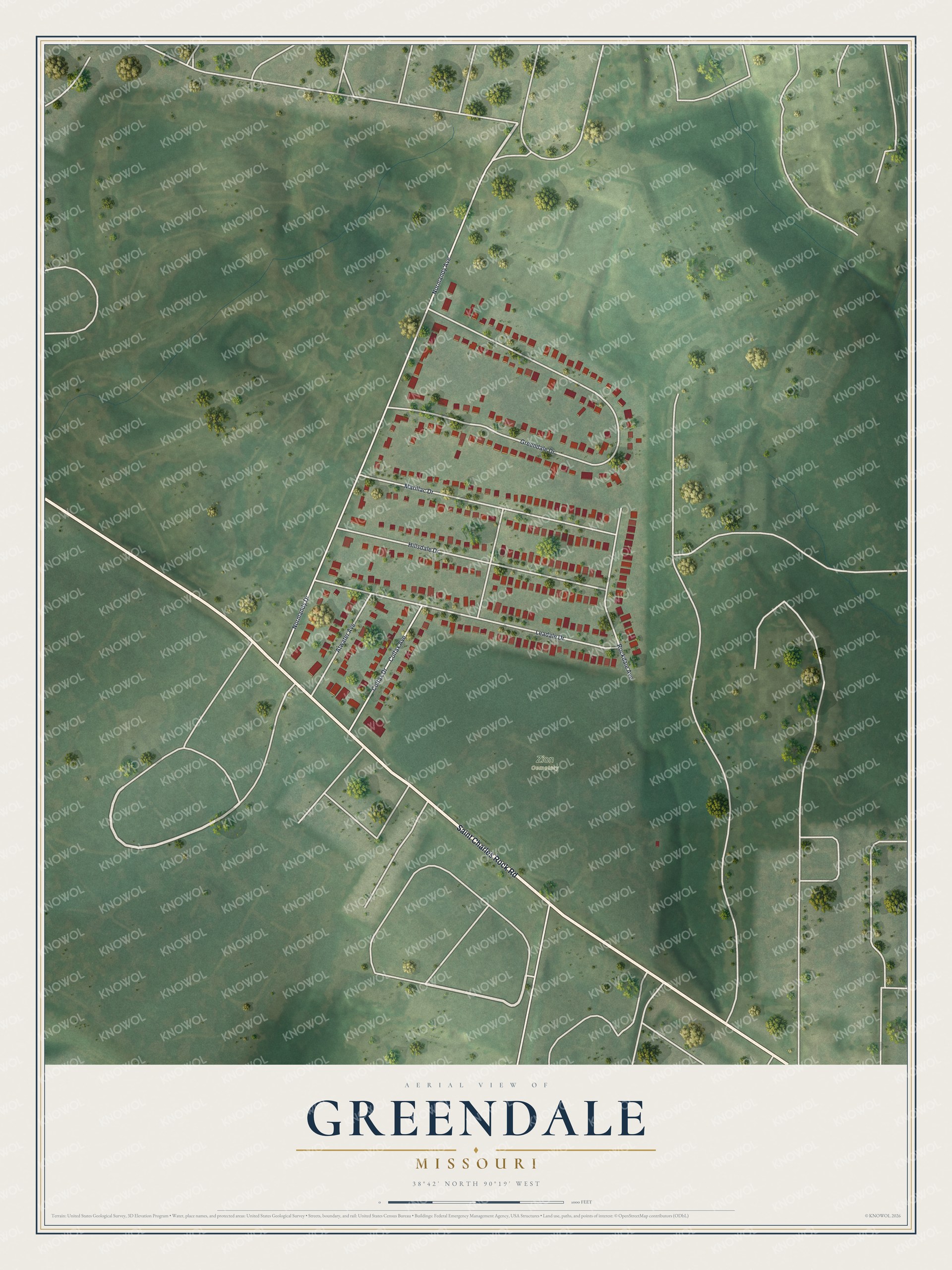 Watermarked full-map preview of Greendale, Missouri
