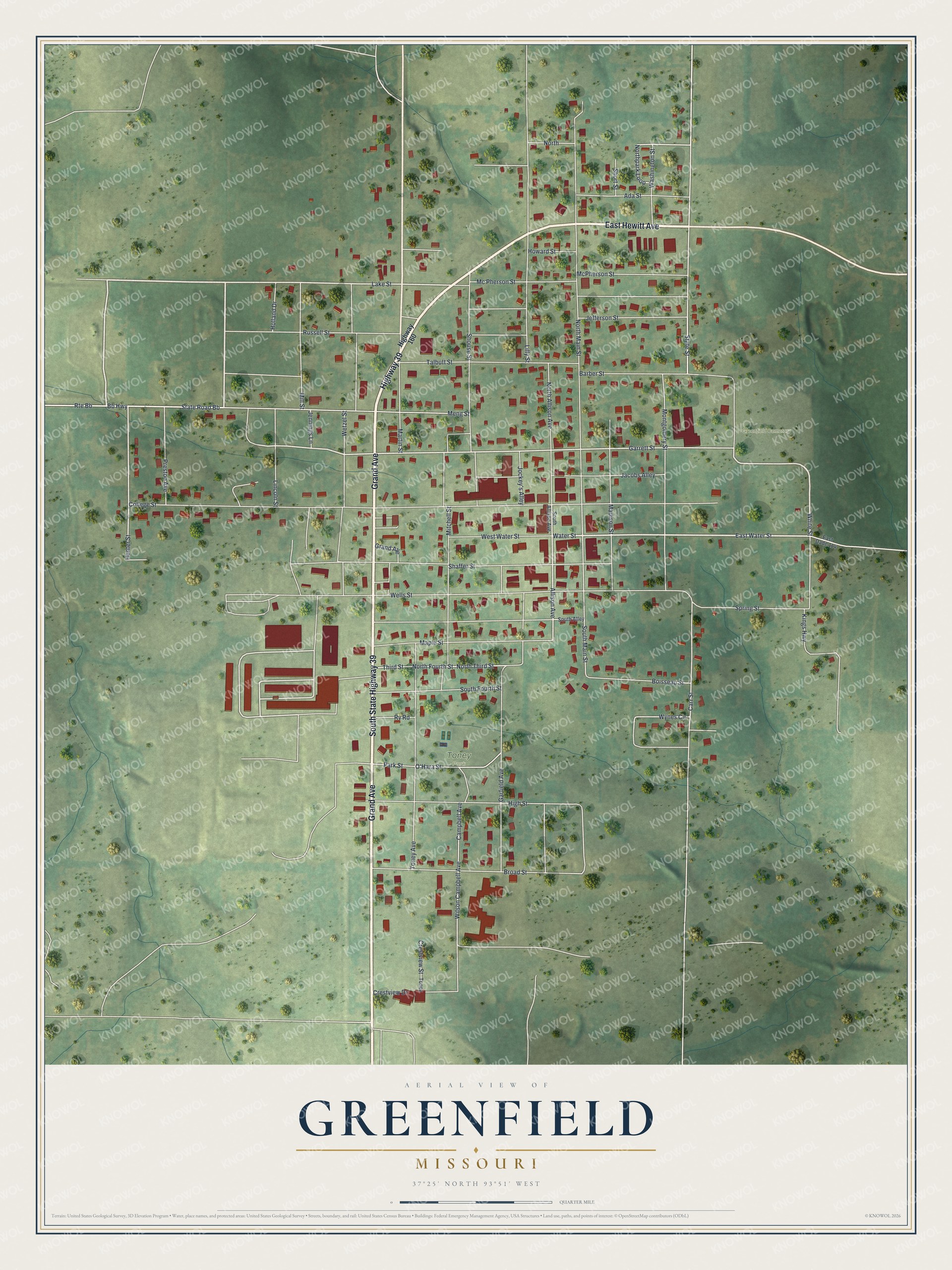 Watermarked full-map preview of Greenfield, Missouri