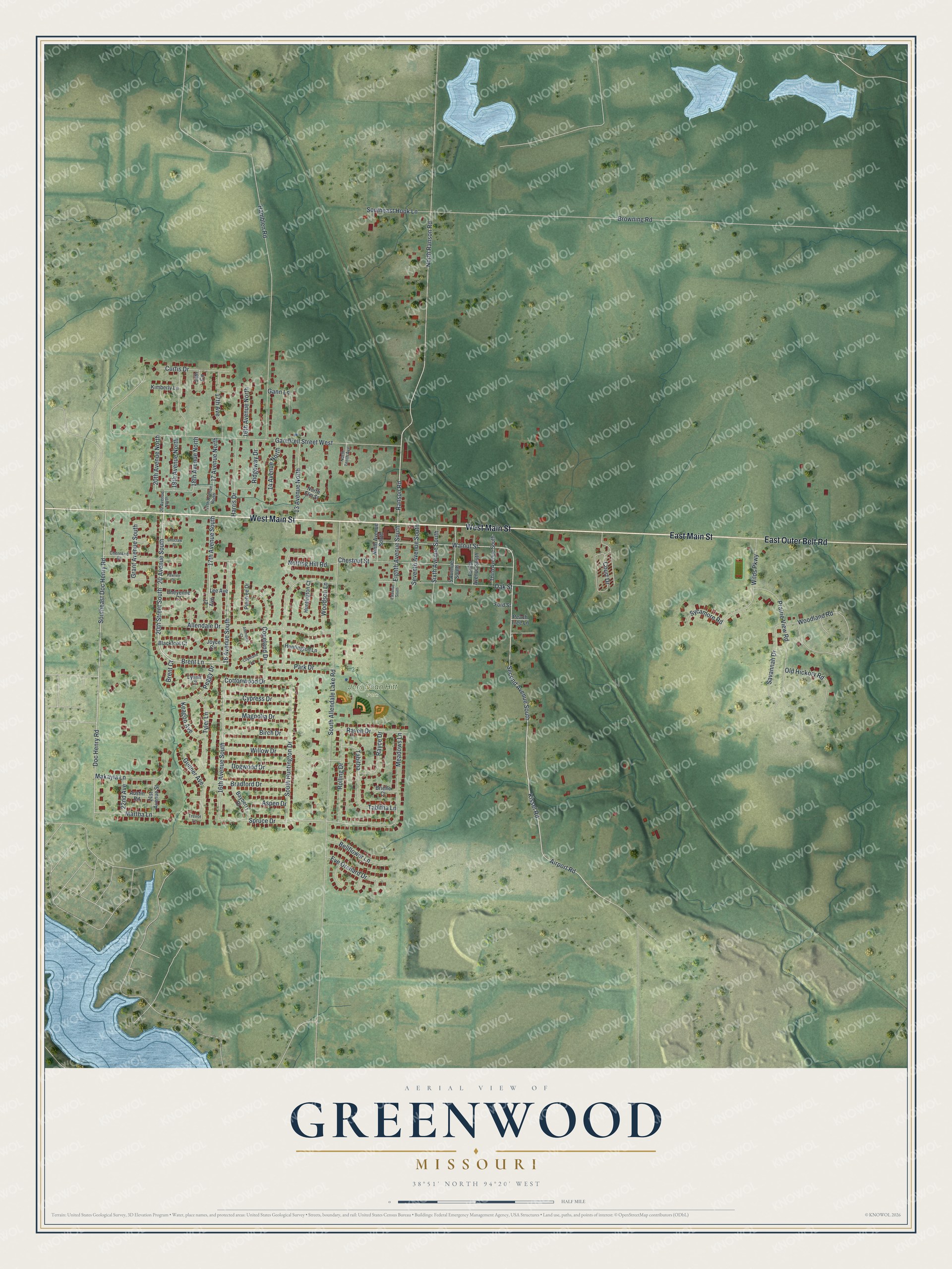 Watermarked full-map preview of Greenwood, Missouri