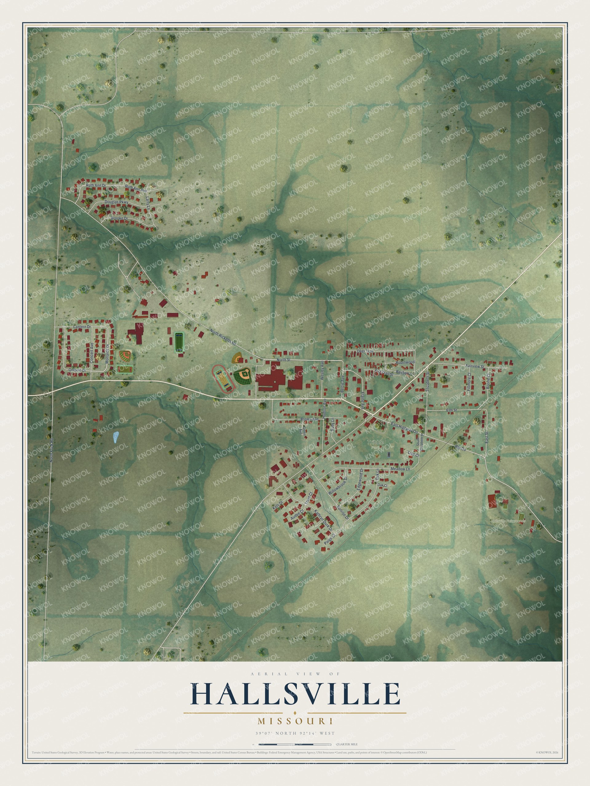 Watermarked full-map preview of Hallsville, Missouri