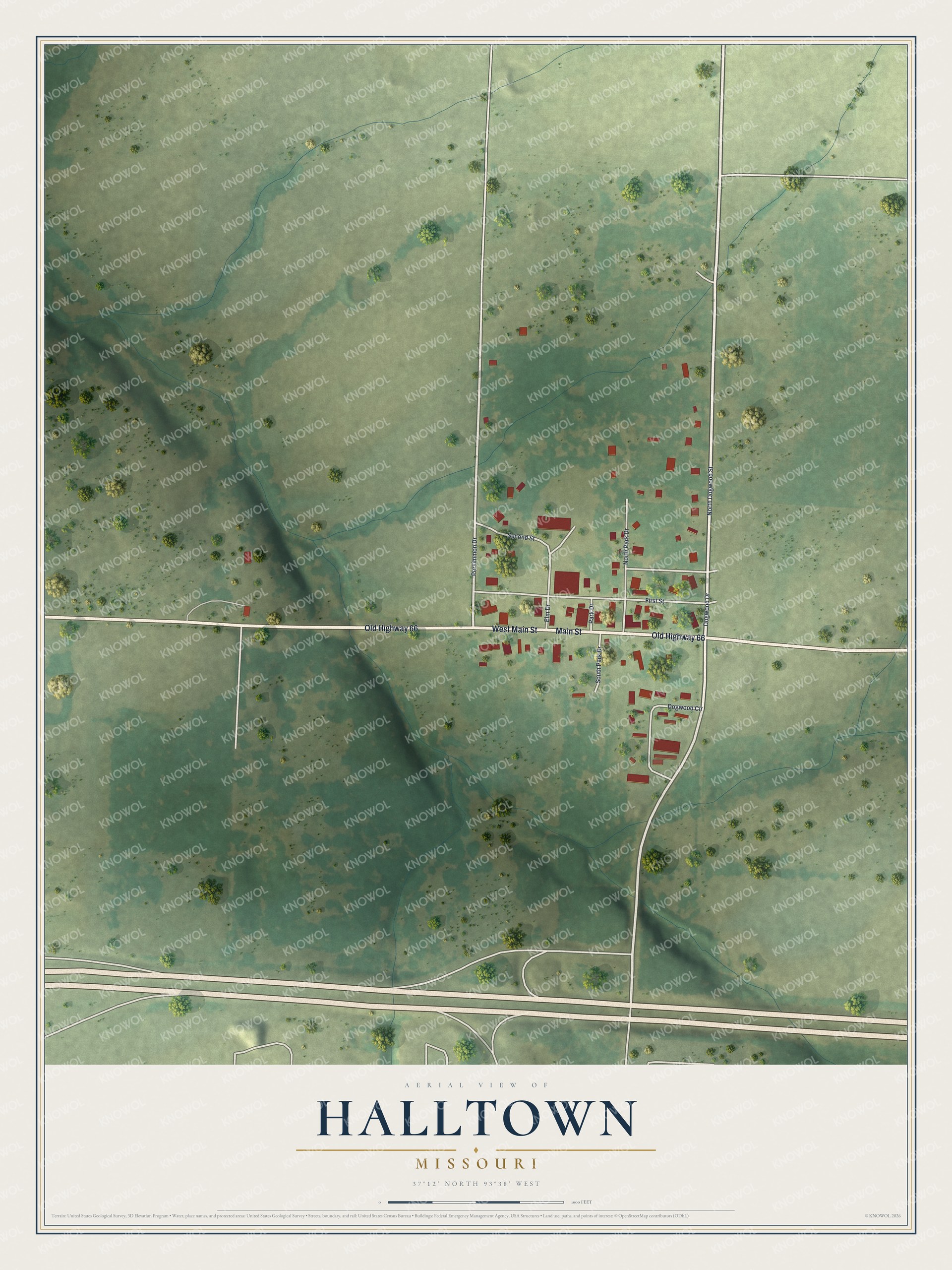Watermarked full-map preview of Halltown, Missouri