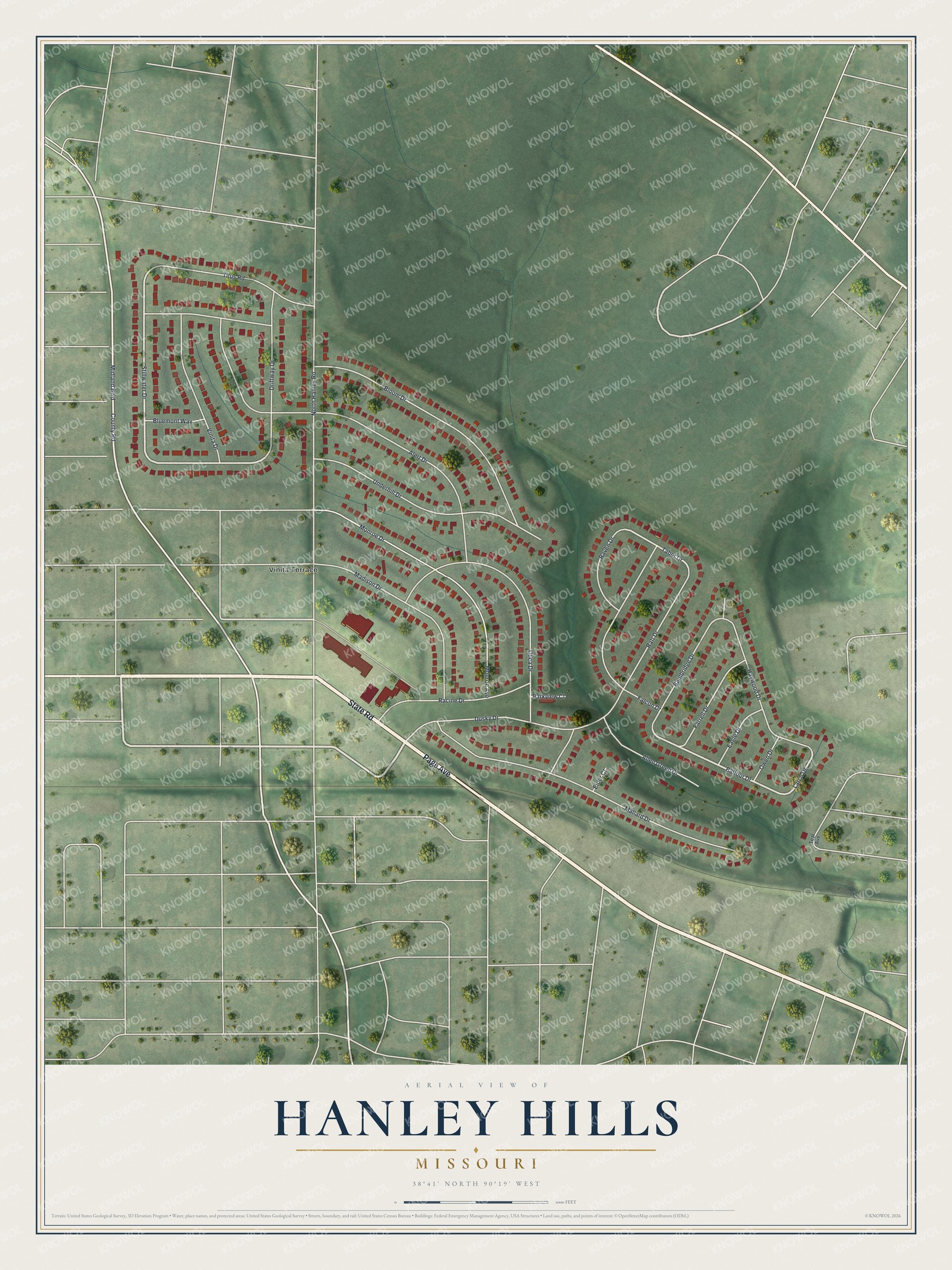 Watermarked full-map preview of Hanley Hills, Missouri