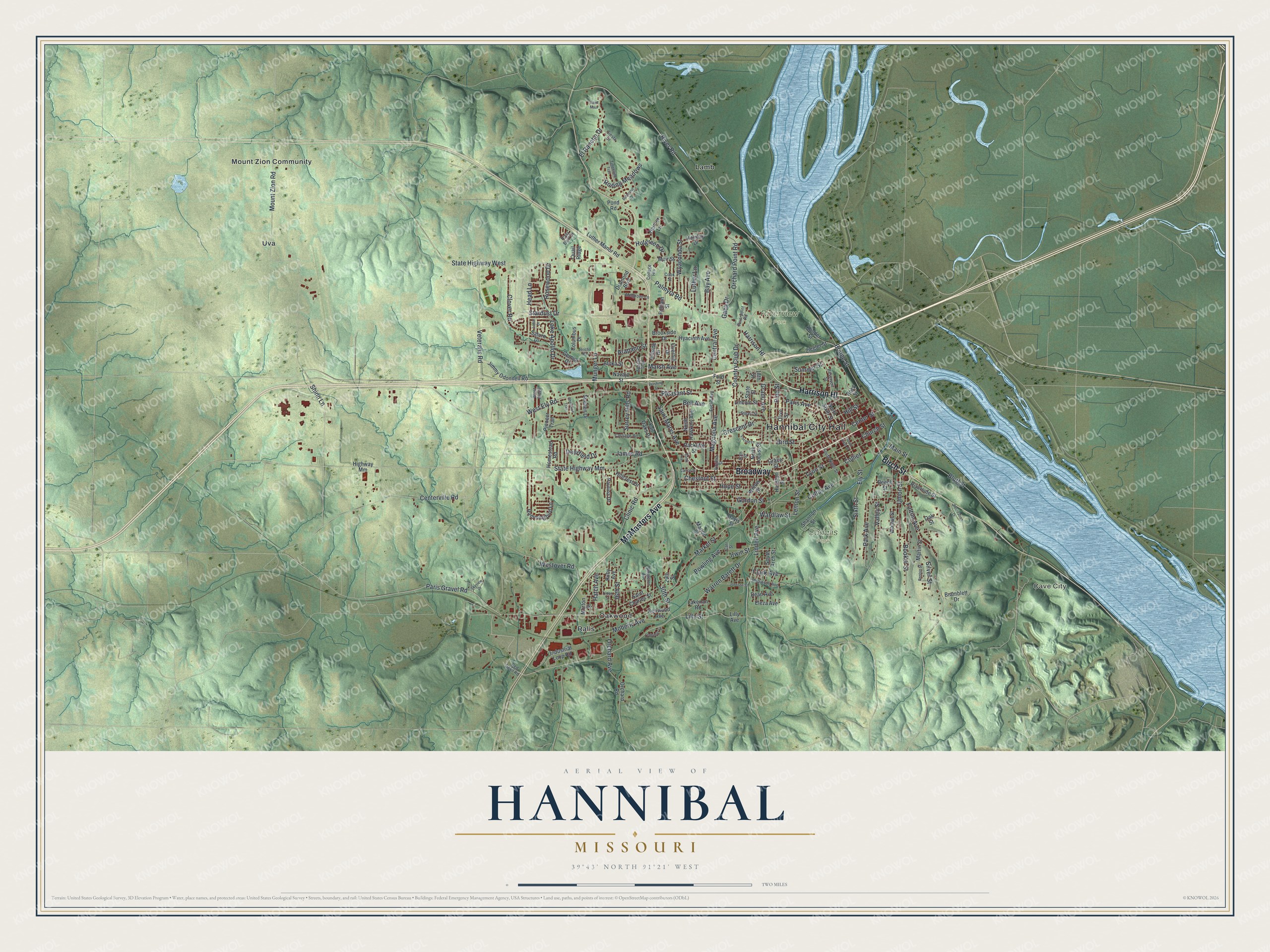 Watermarked full-map preview of Hannibal, Missouri