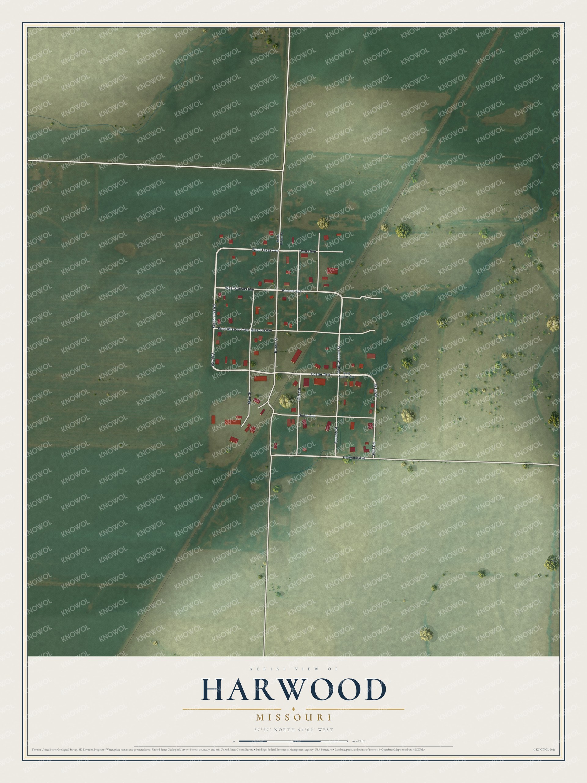 Watermarked full-map preview of Harwood, Missouri