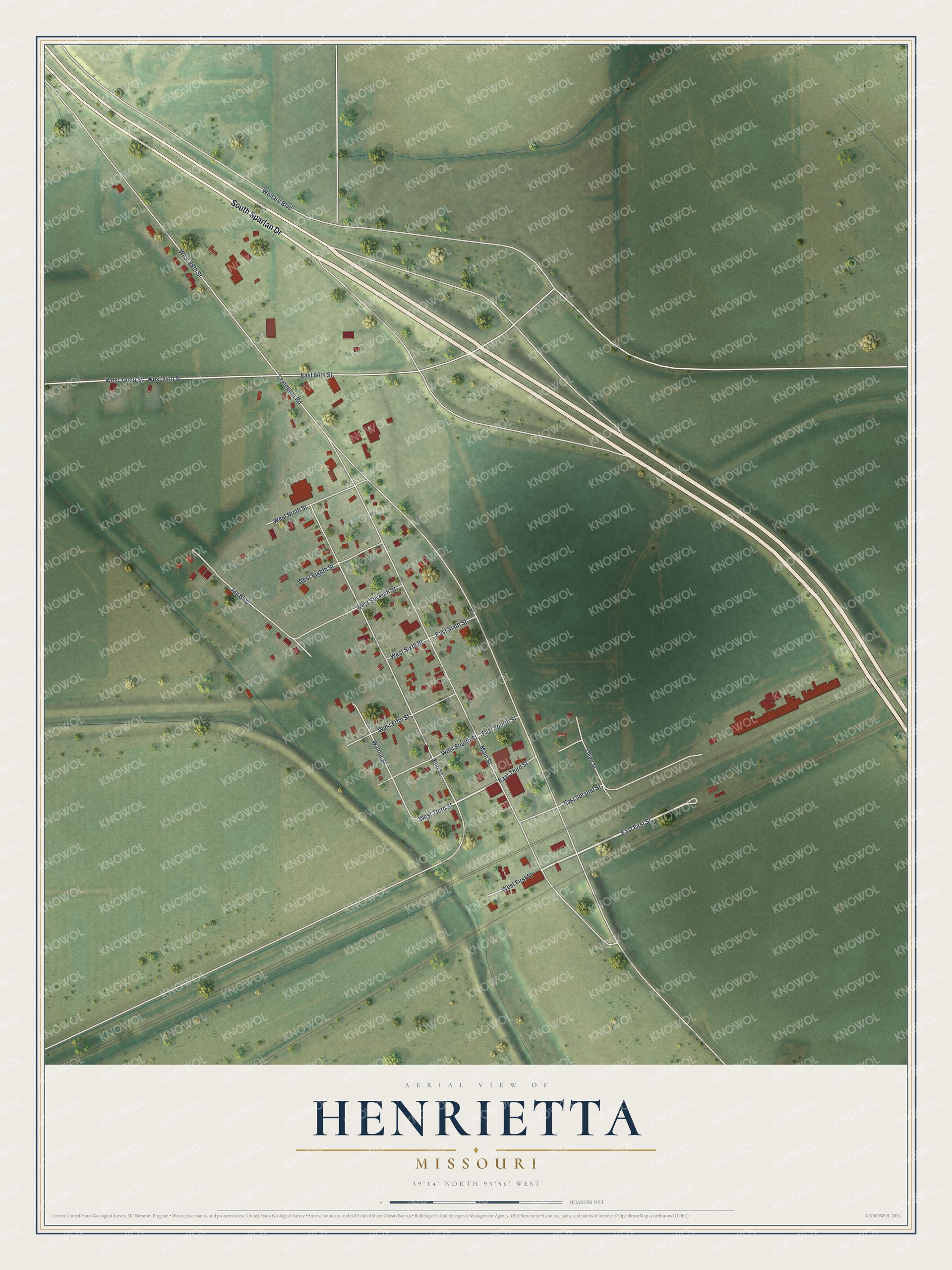 Watermarked full-map preview of Henrietta, Missouri