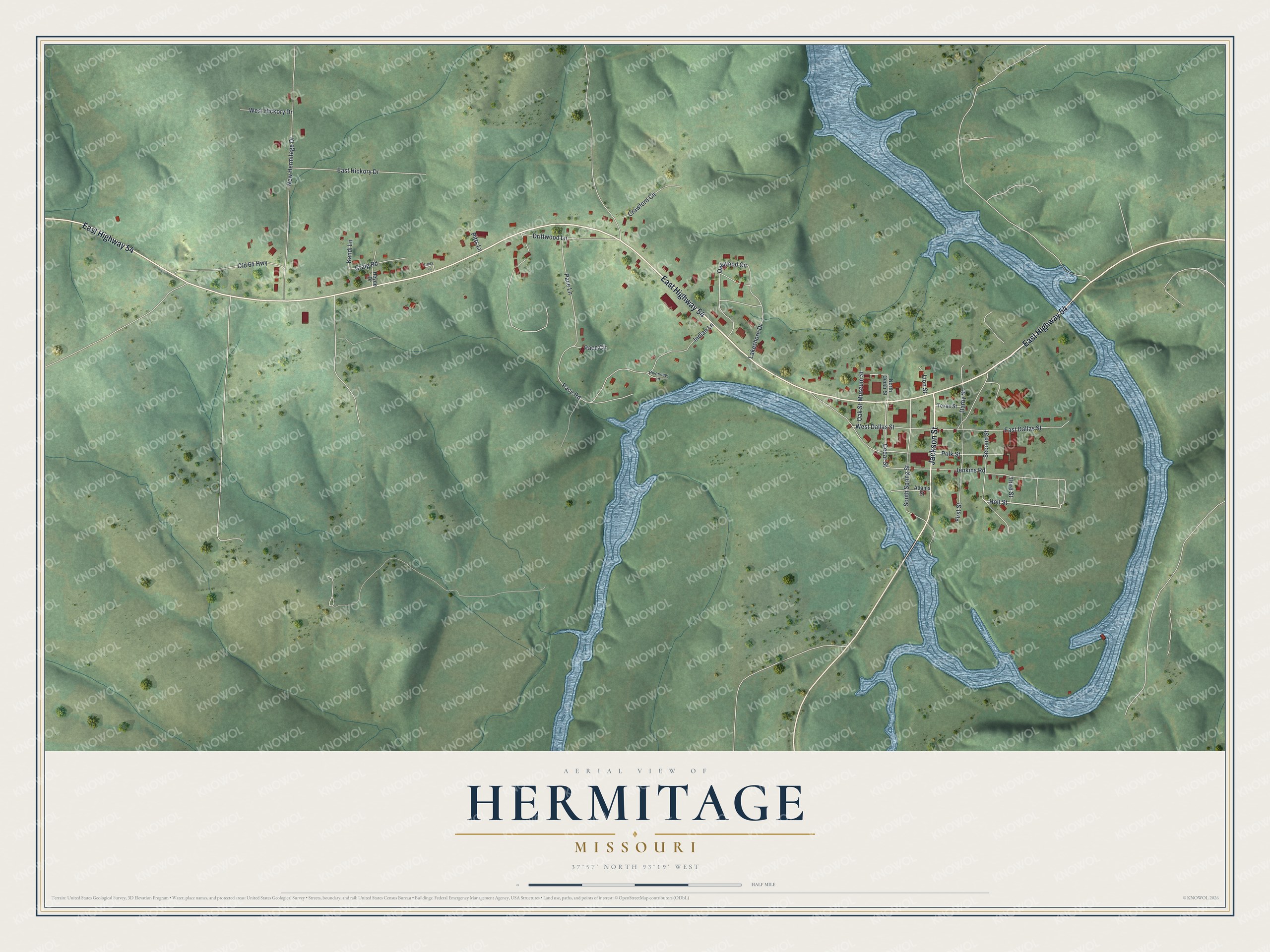 Watermarked full-map preview of Hermitage, Missouri