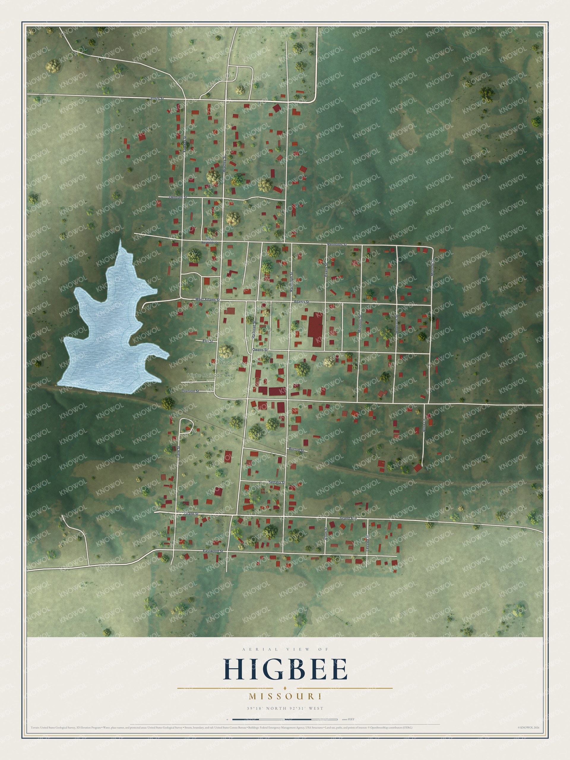 Watermarked full-map preview of Higbee, Missouri
