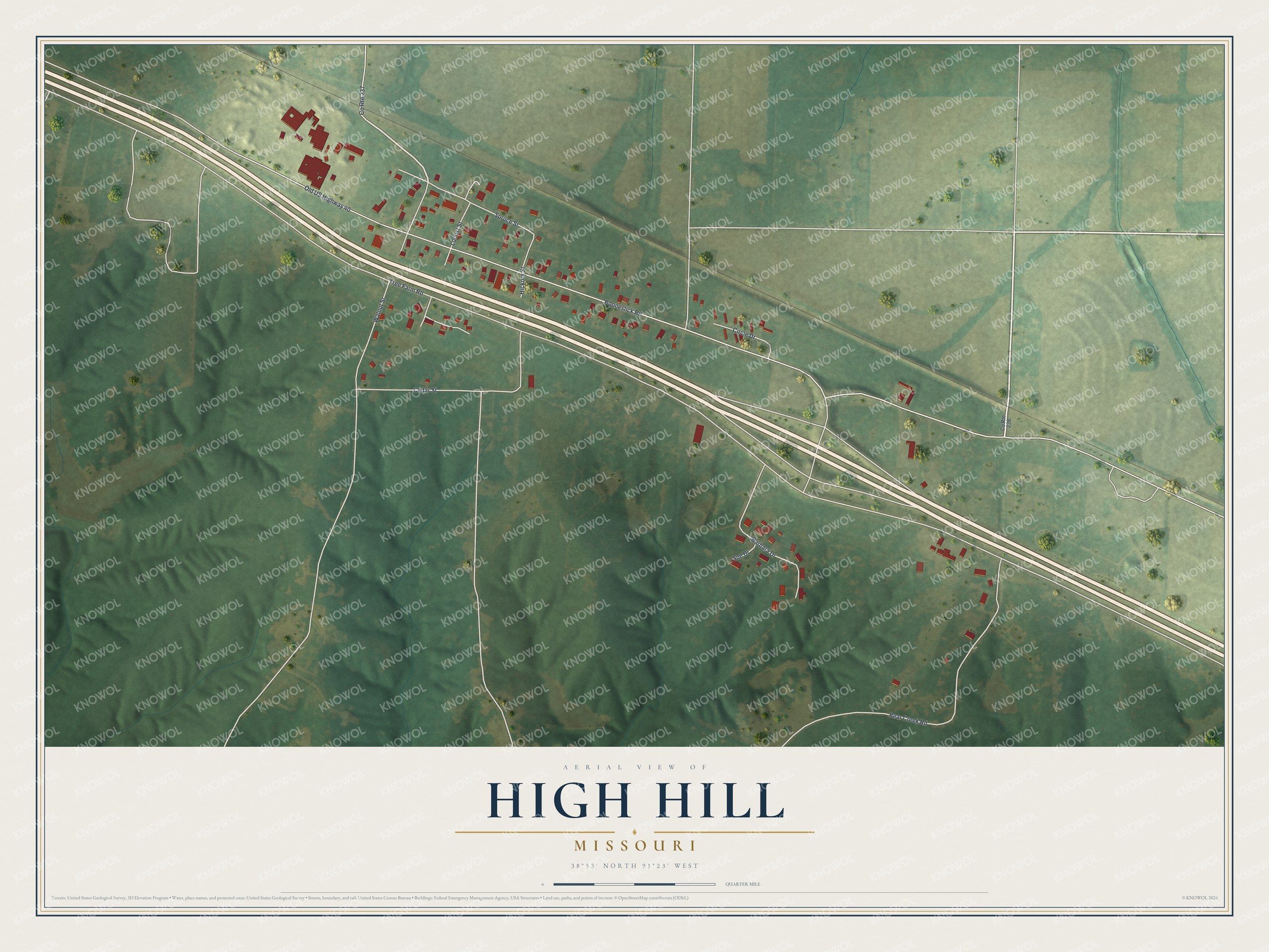 Watermarked full-map preview of High Hill, Missouri