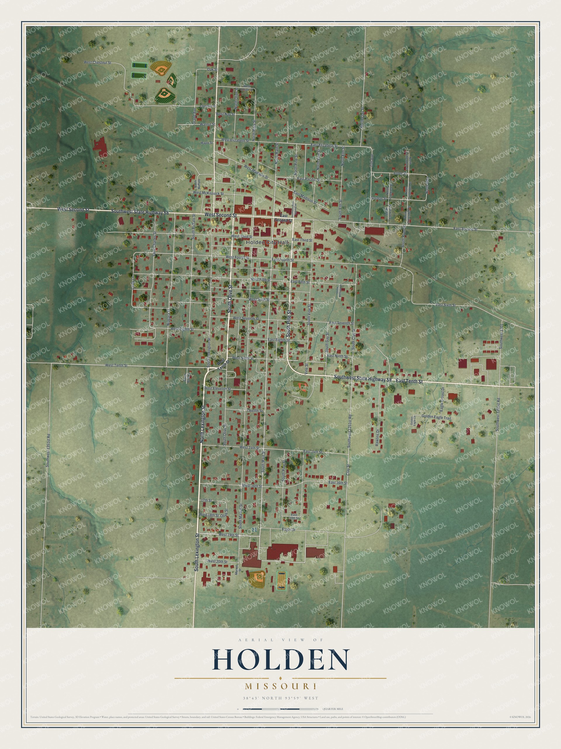 Watermarked full-map preview of Holden, Missouri