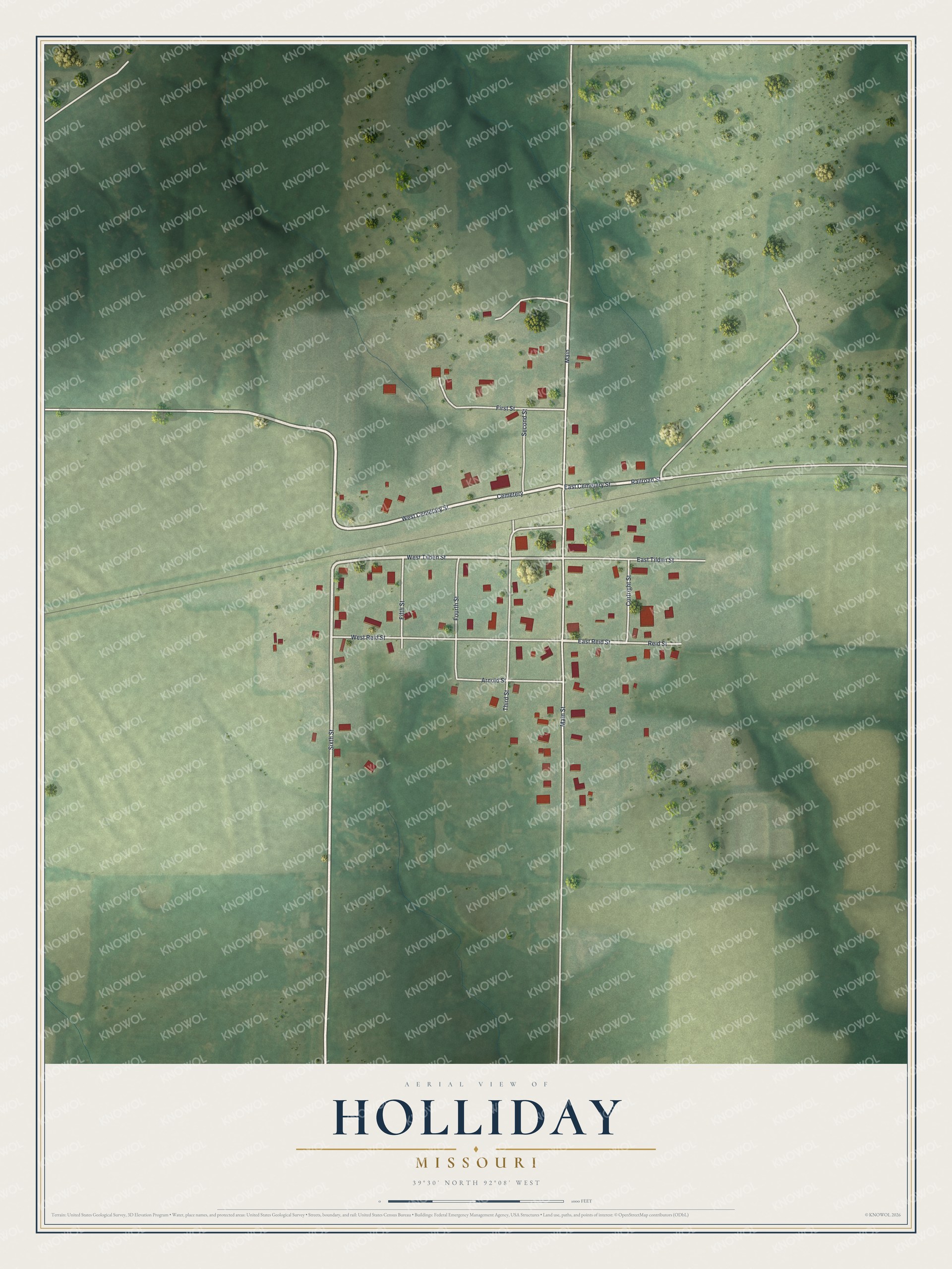 Watermarked full-map preview of Holliday, Missouri
