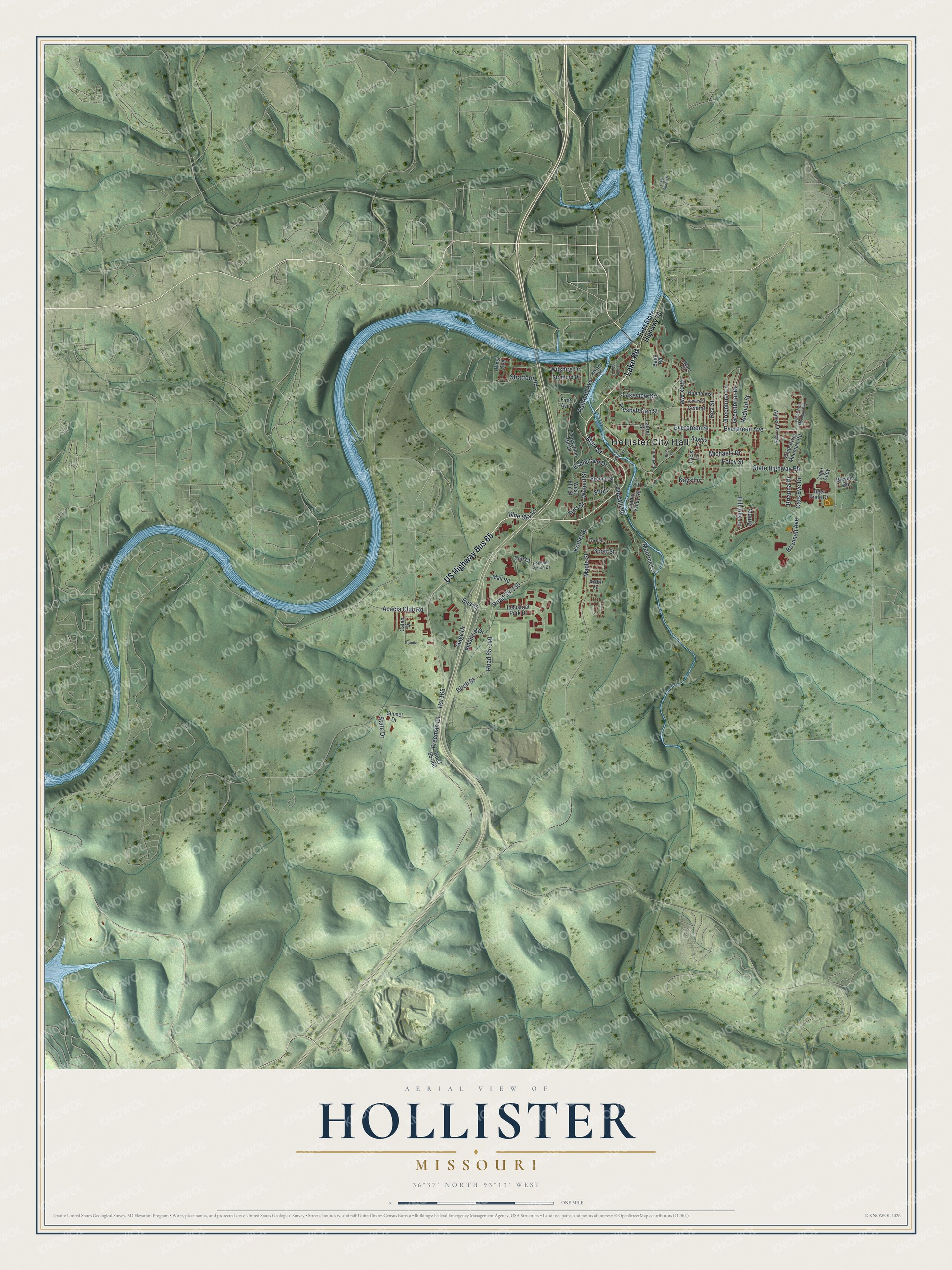 Watermarked full-map preview of Hollister, Missouri