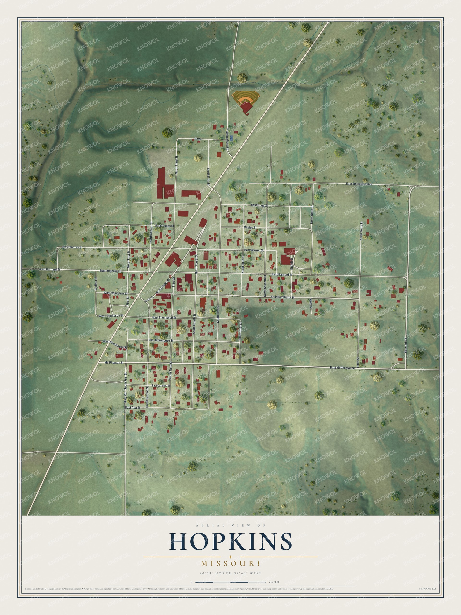 Watermarked full-map preview of Hopkins, Missouri