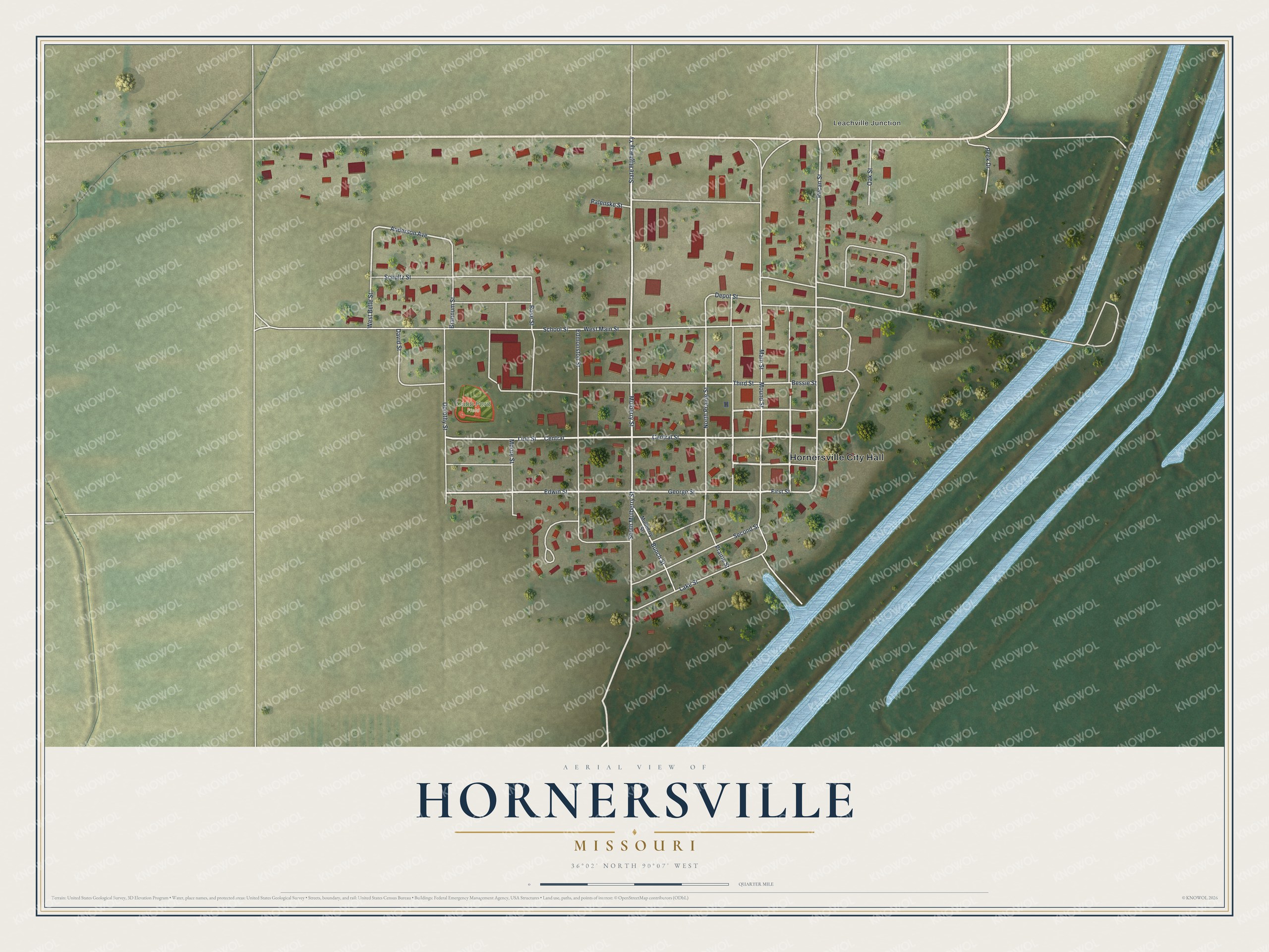 Watermarked full-map preview of Hornersville, Missouri