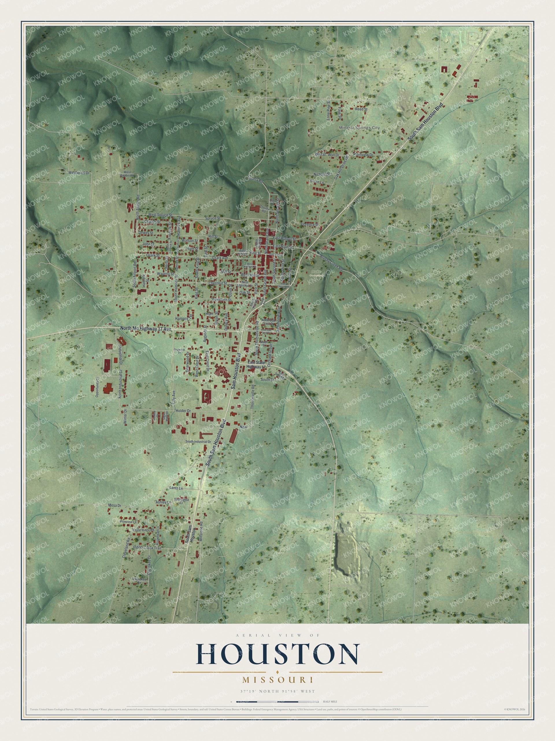 Watermarked full-map preview of Houston, Missouri