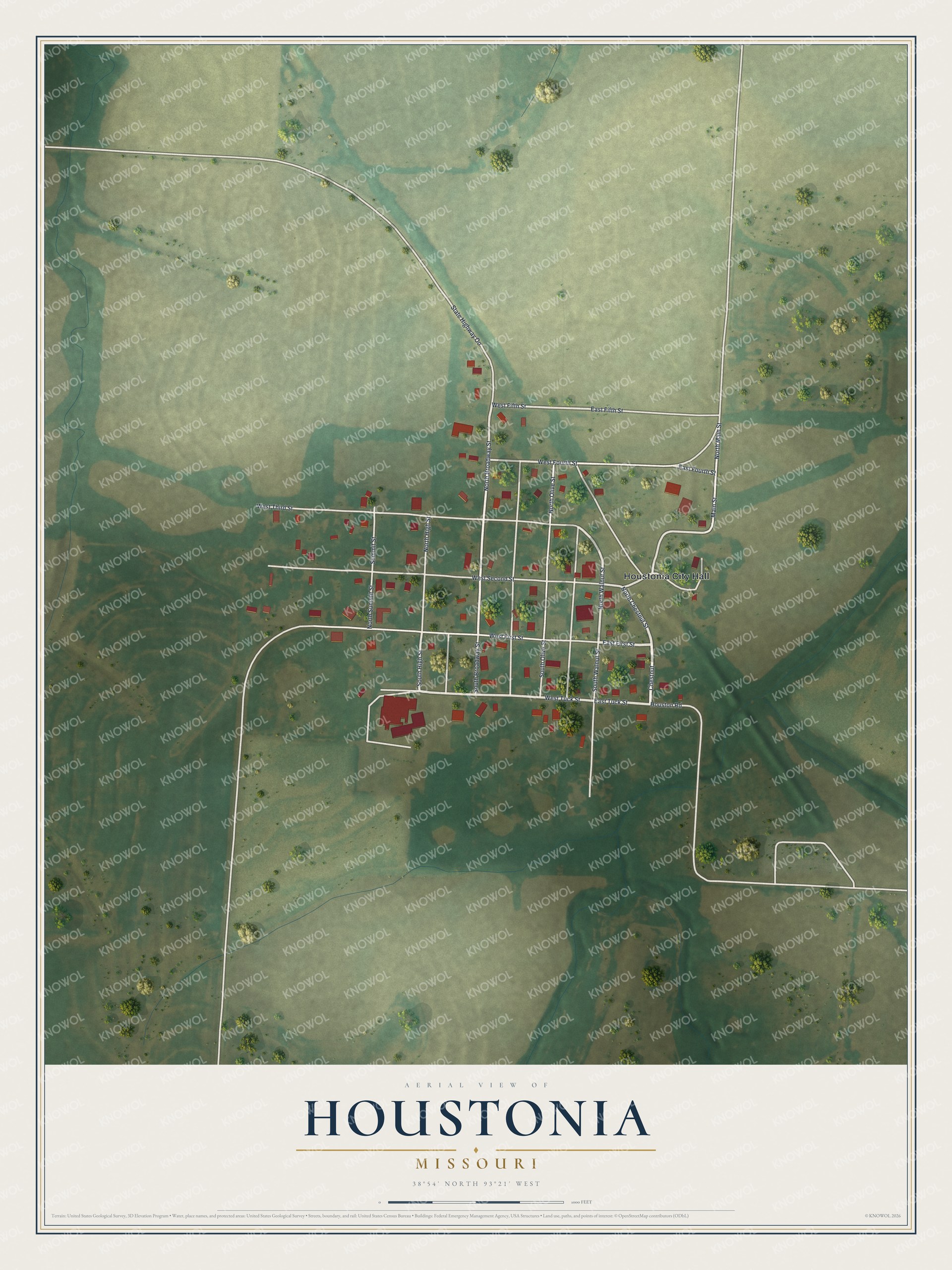 Watermarked full-map preview of Houstonia, Missouri
