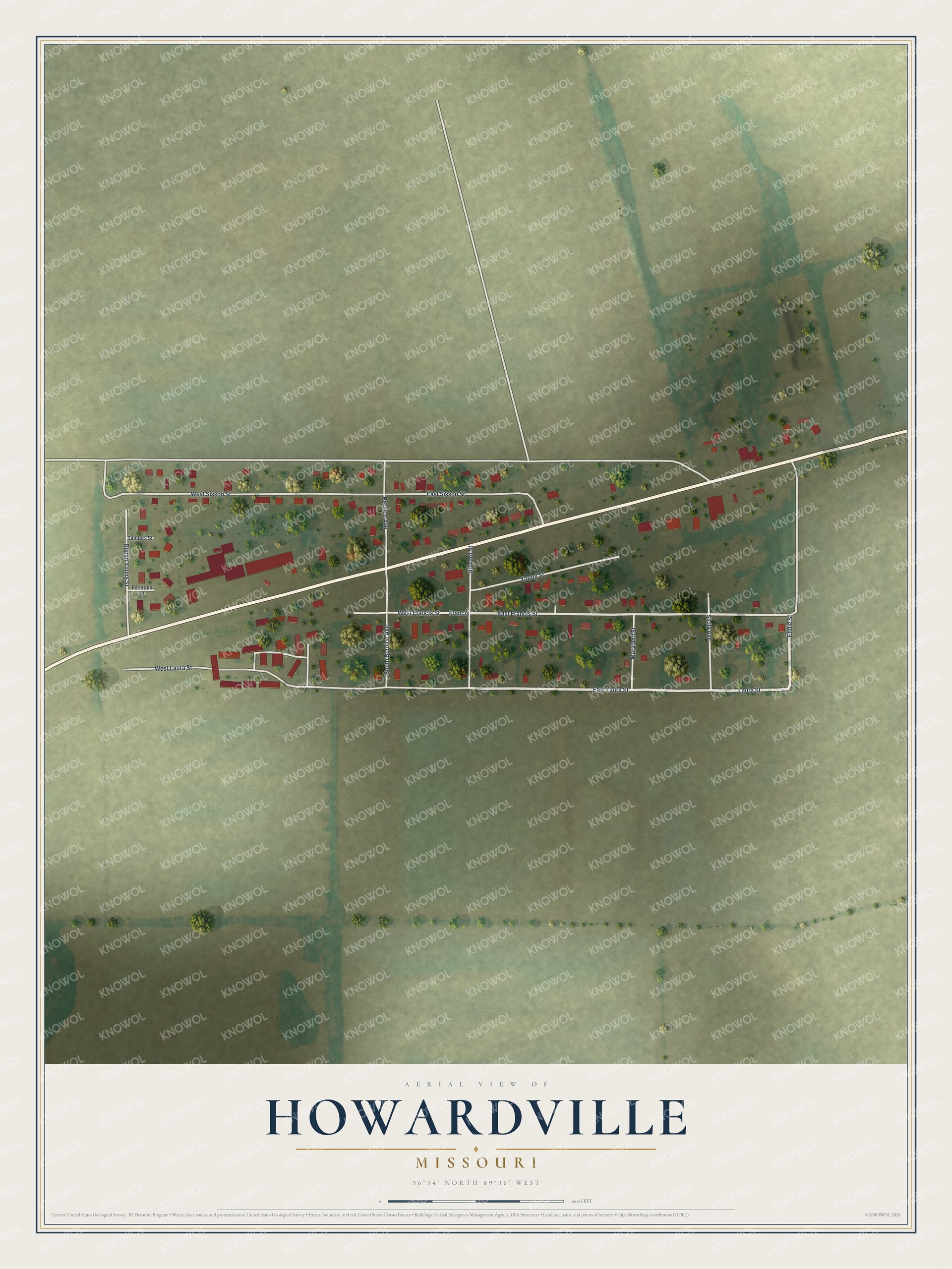 Watermarked full-map preview of Howardville, Missouri