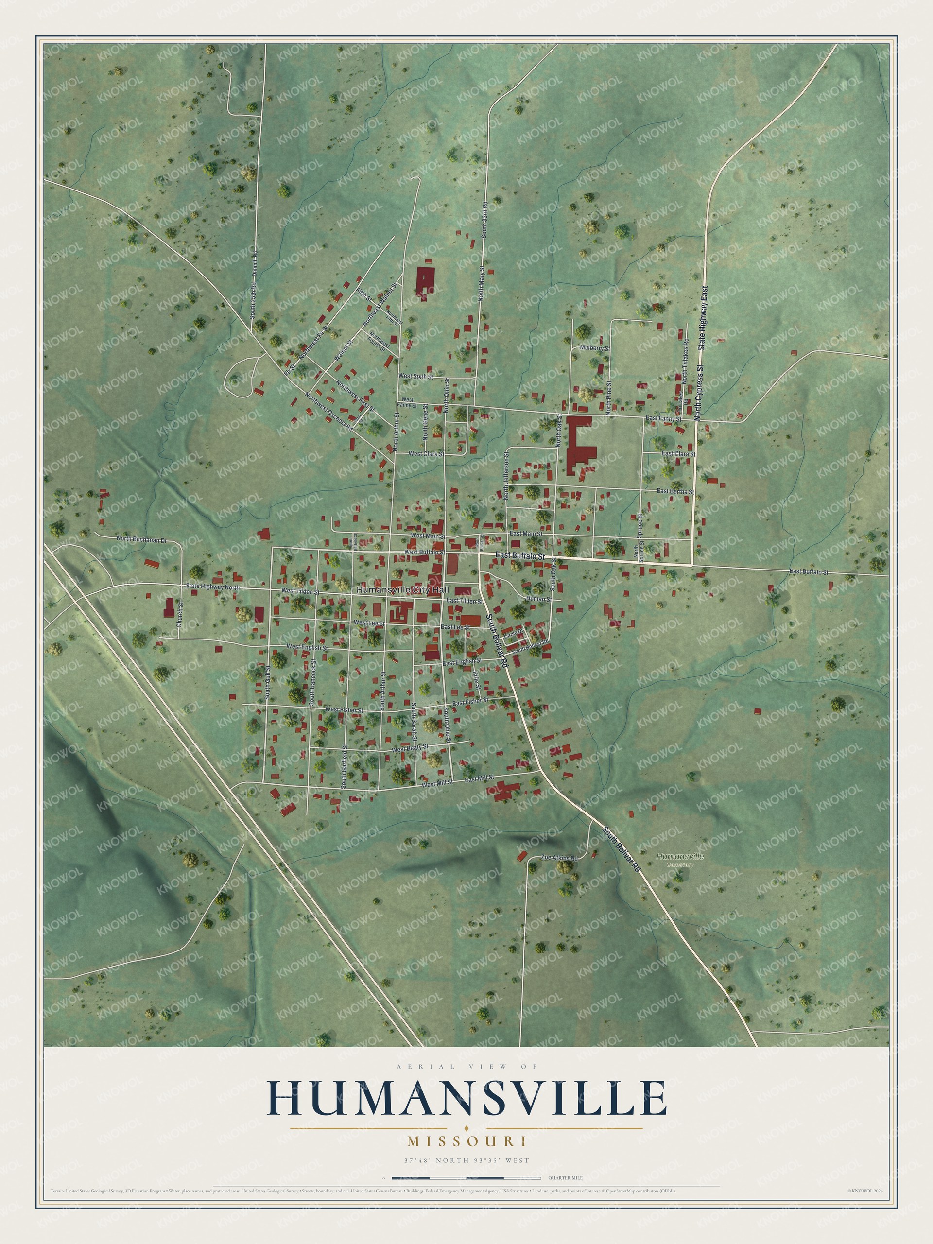 Watermarked full-map preview of Humansville, Missouri