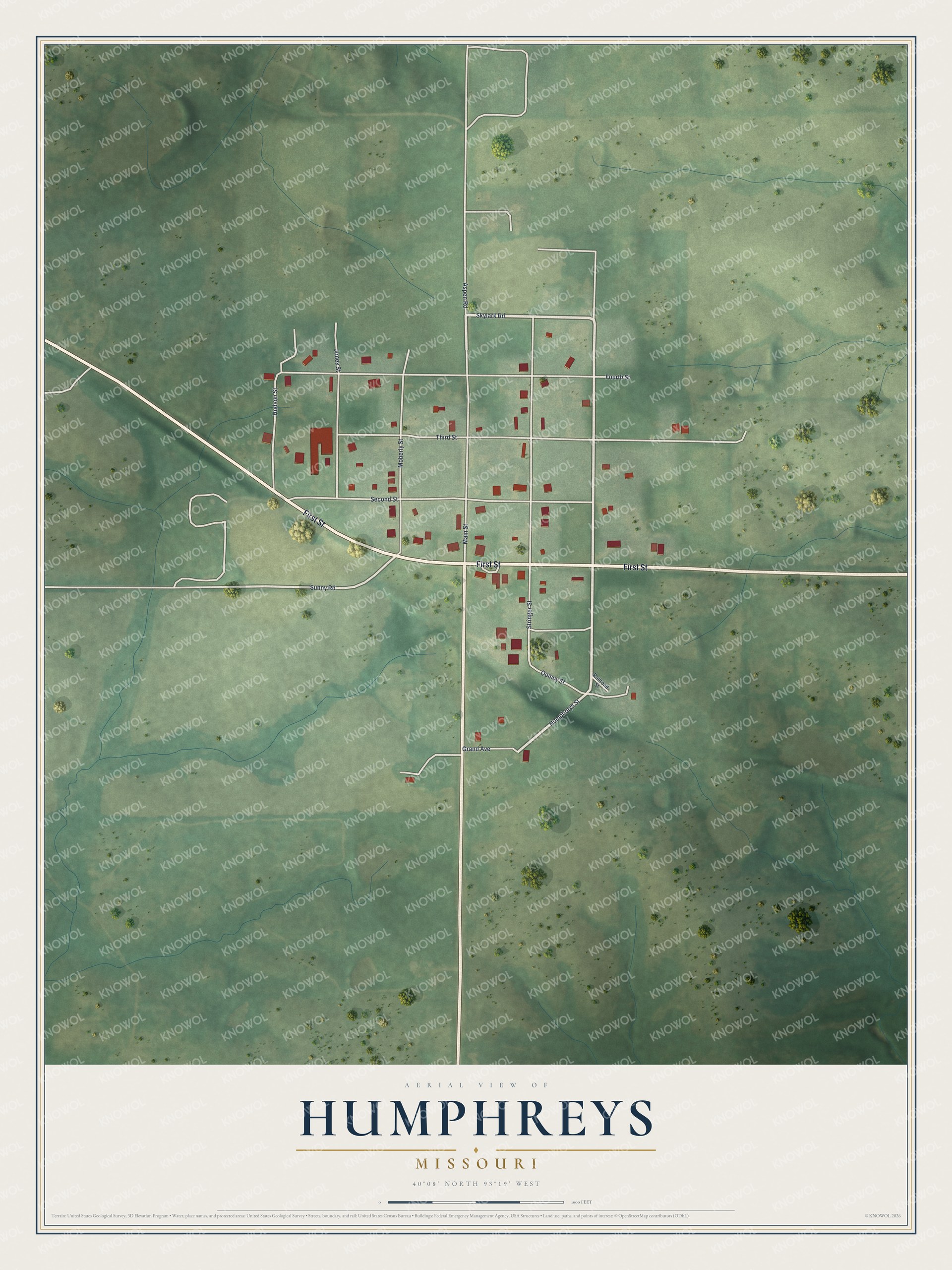 Watermarked full-map preview of Humphreys, Missouri