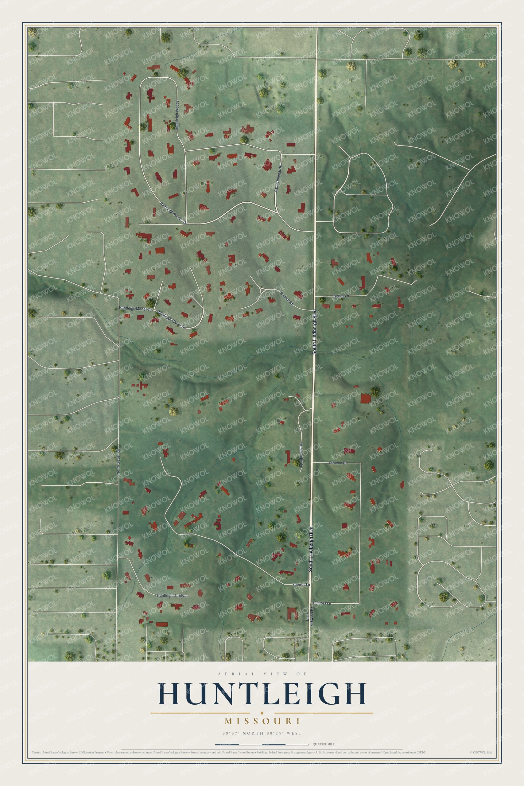 Watermarked full-map preview of Huntleigh, Missouri