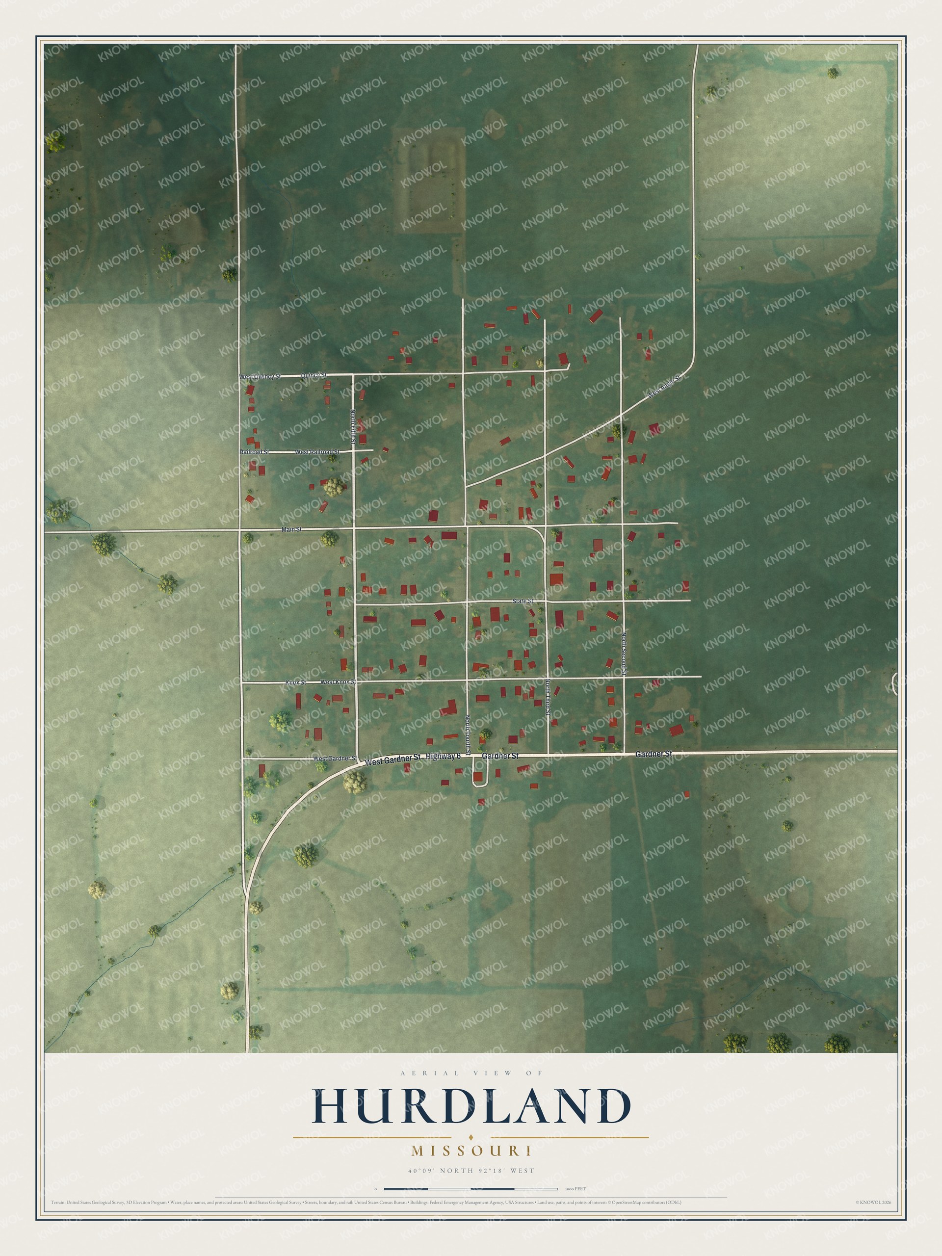 Watermarked full-map preview of Hurdland, Missouri