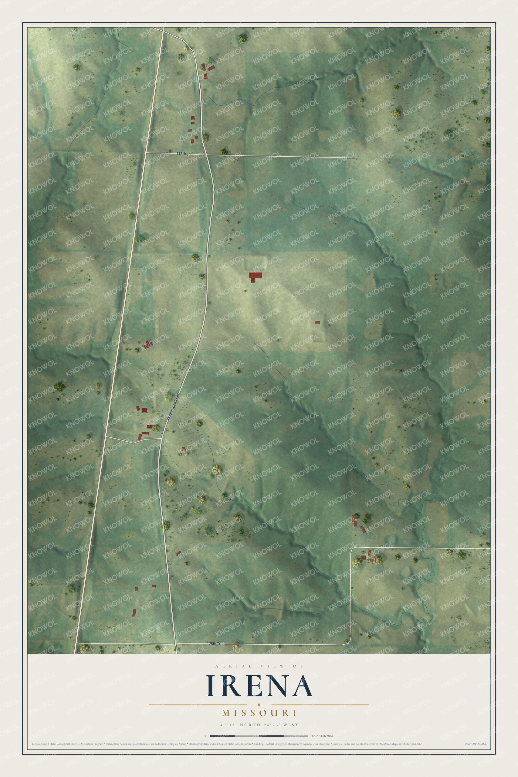 Watermarked full-map preview of Irena, Missouri
