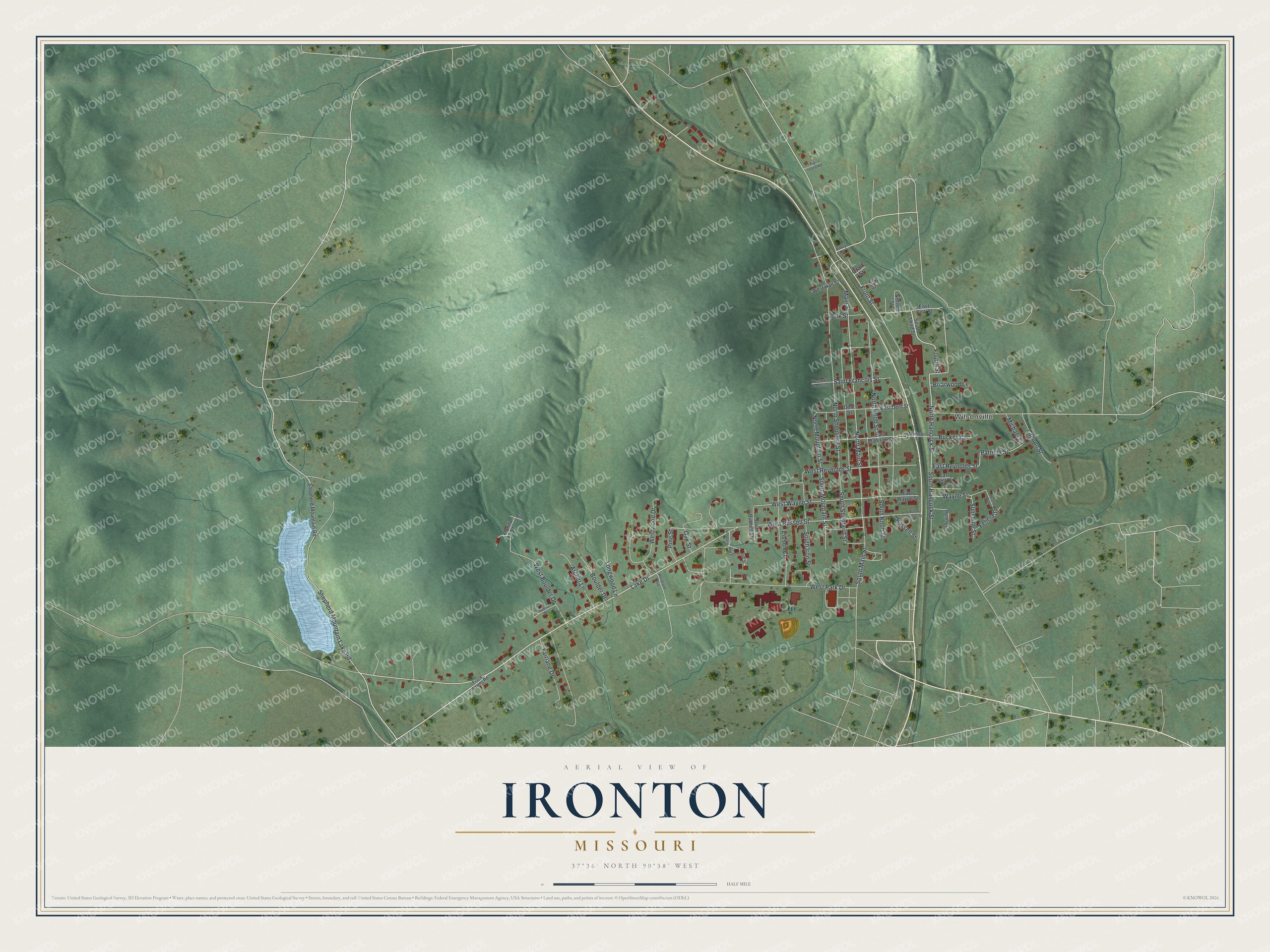 Watermarked full-map preview of Ironton, Missouri