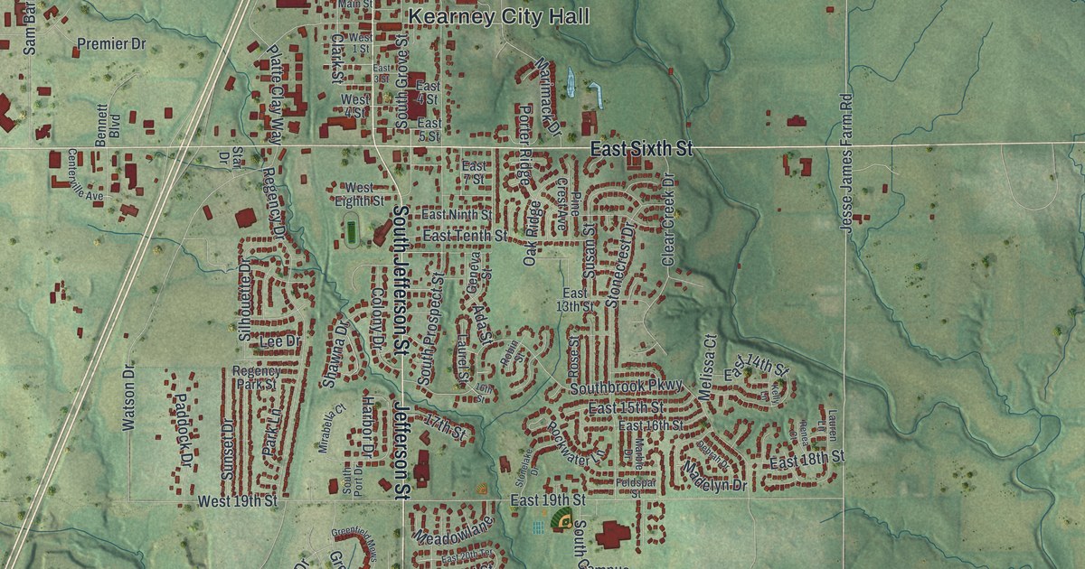Map of Kearney, Missouri in 2026