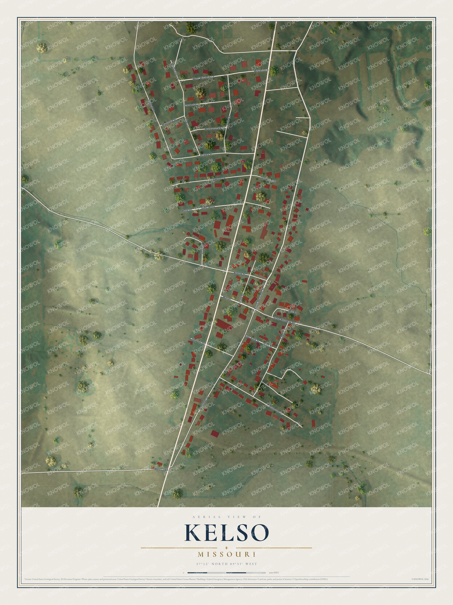 Watermarked full-map preview of Kelso, Missouri