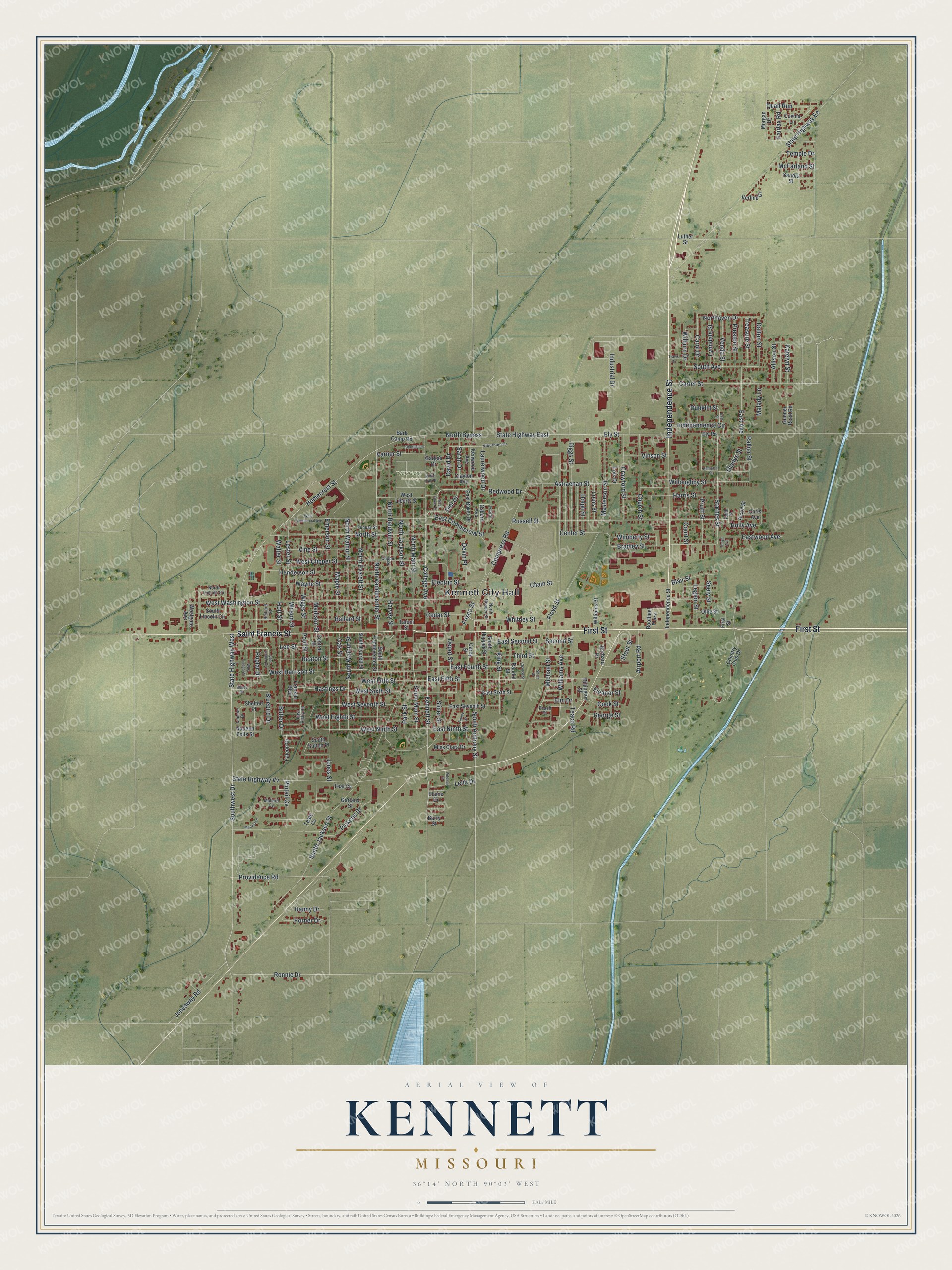 Watermarked full-map preview of Kennett, Missouri