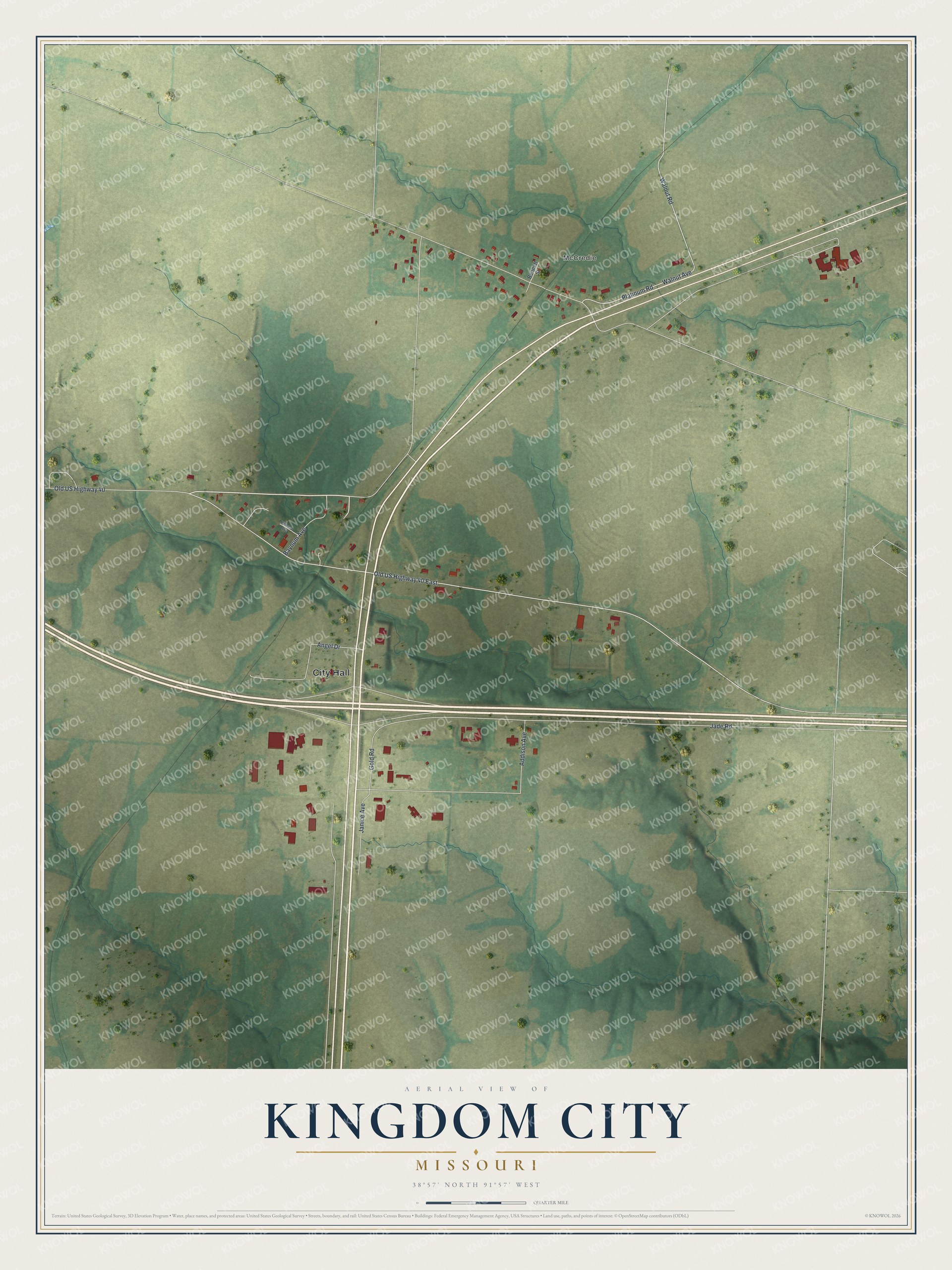 Watermarked full-map preview of Kingdom City, Missouri