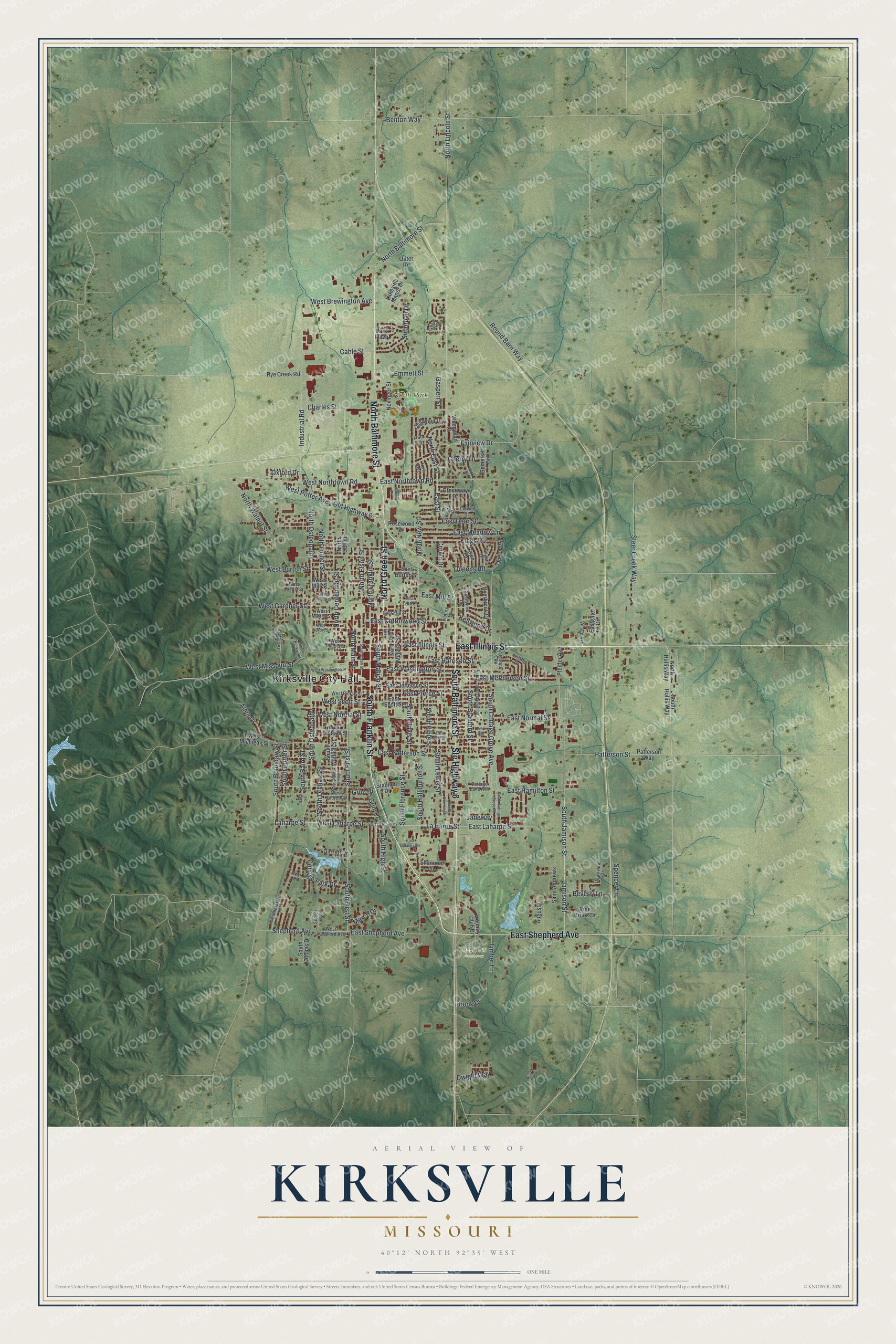 Watermarked full-map preview of Kirksville, Missouri
