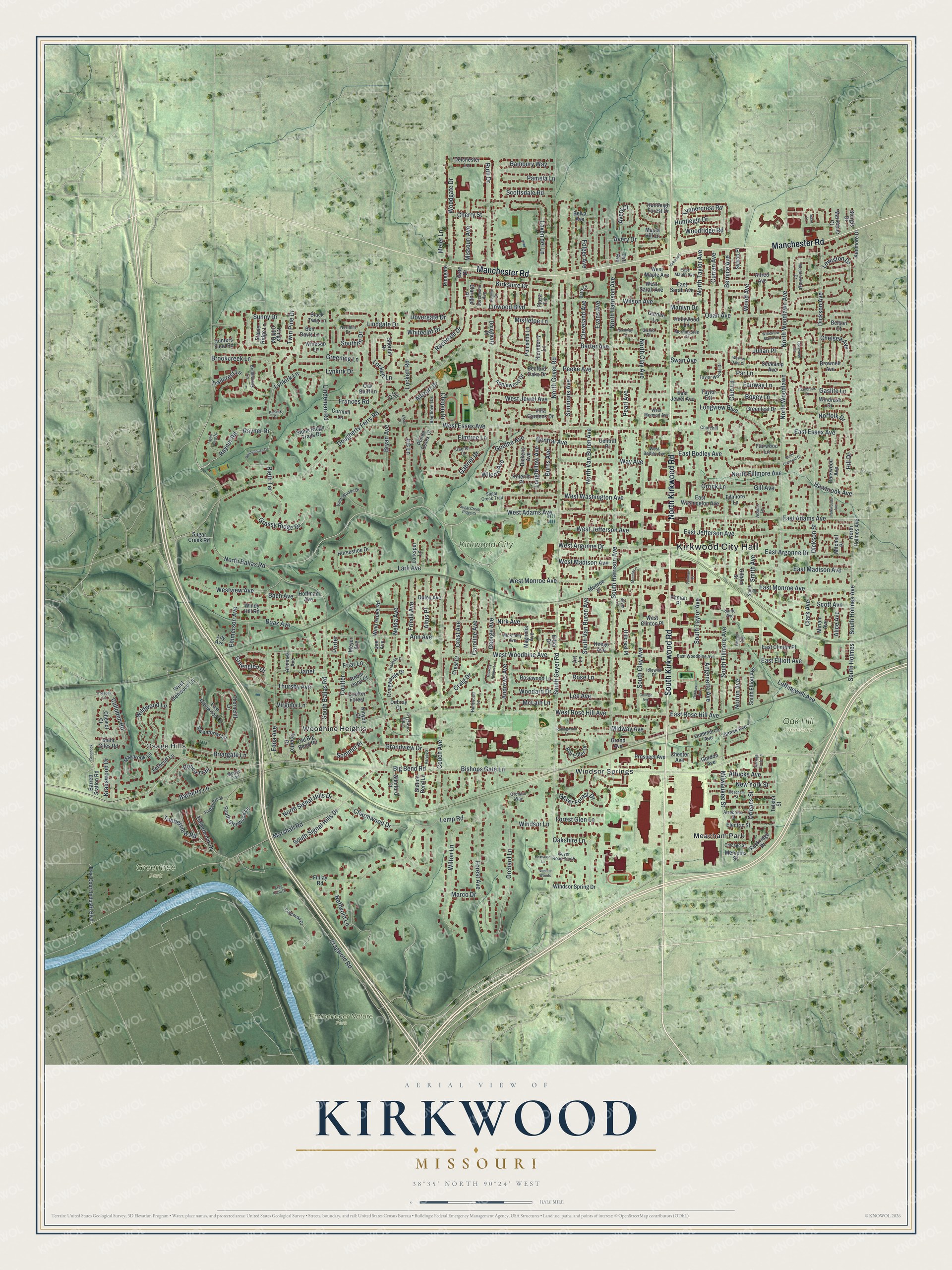 Watermarked full-map preview of Kirkwood, Missouri