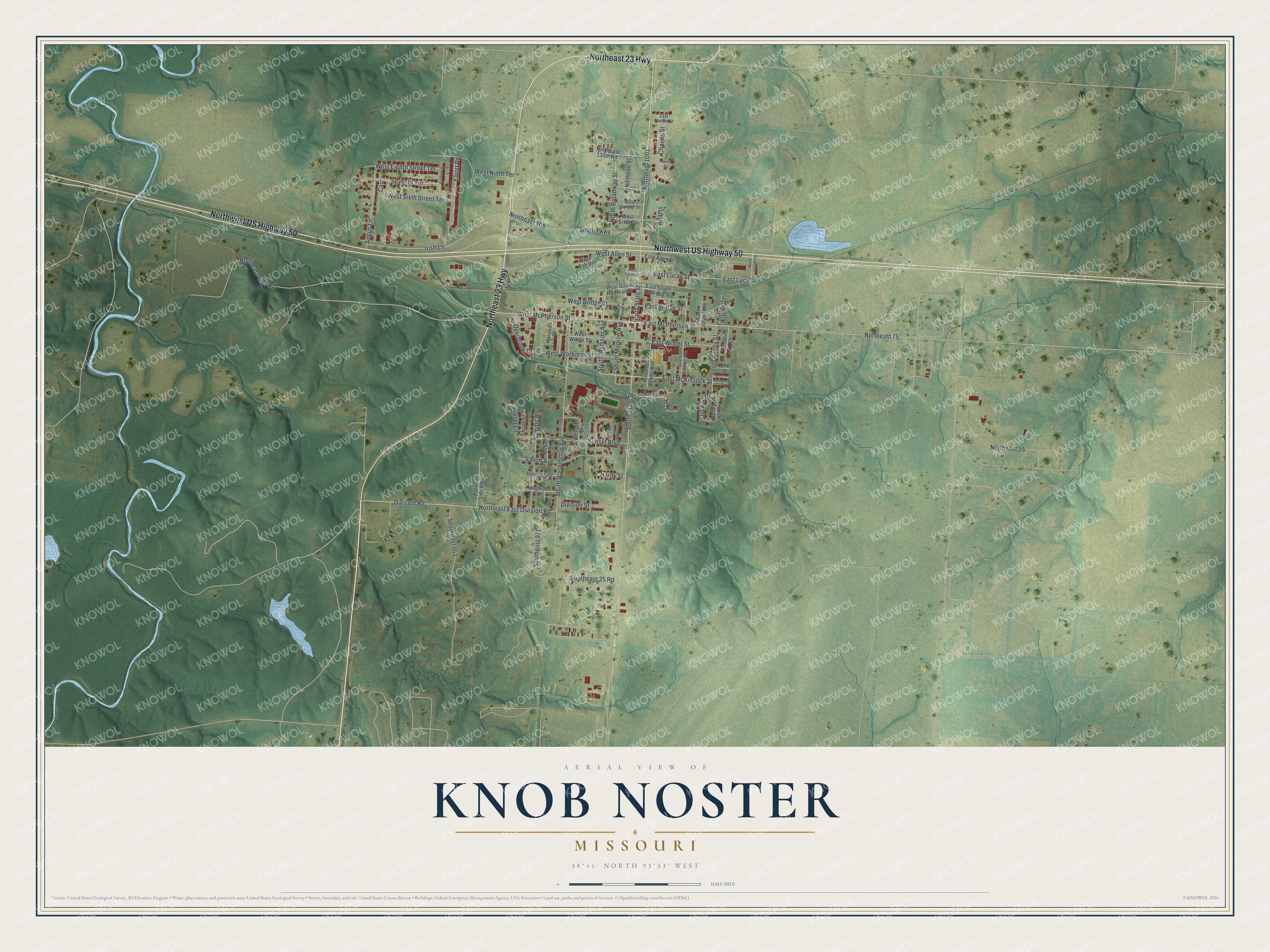 Watermarked full-map preview of Knob Noster, Missouri