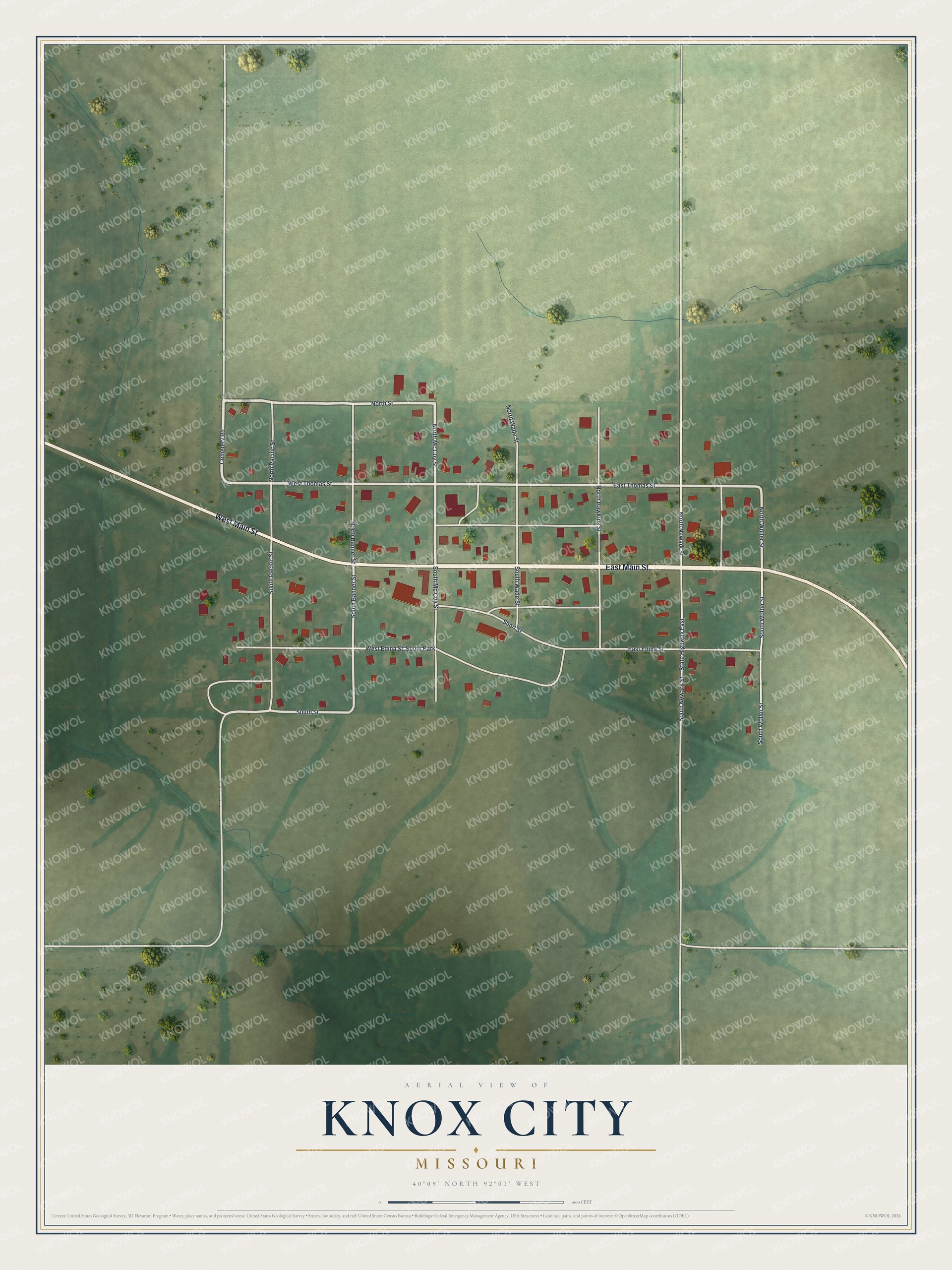 Watermarked full-map preview of Knox City, Missouri