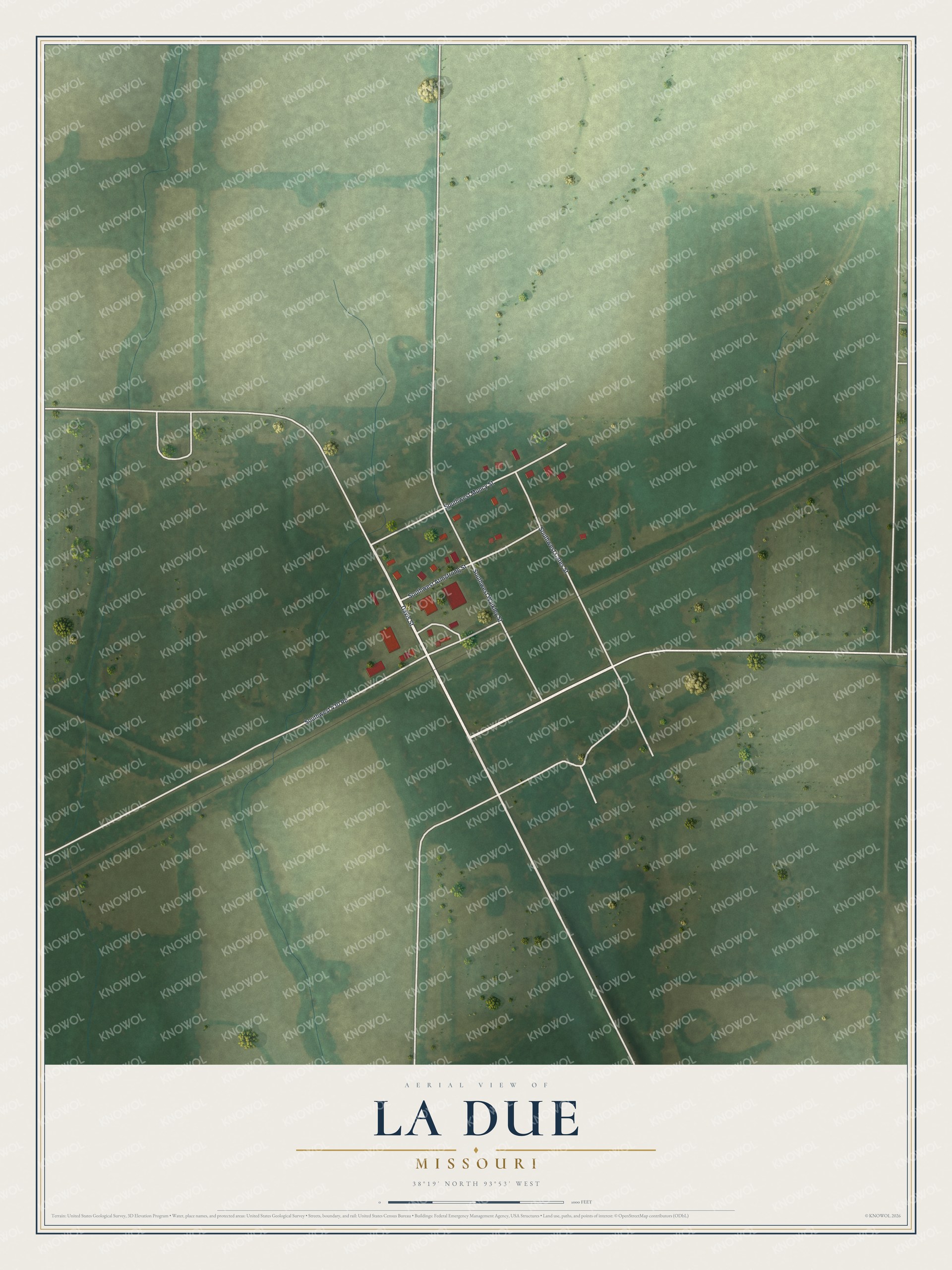 Watermarked full-map preview of La Due, Missouri