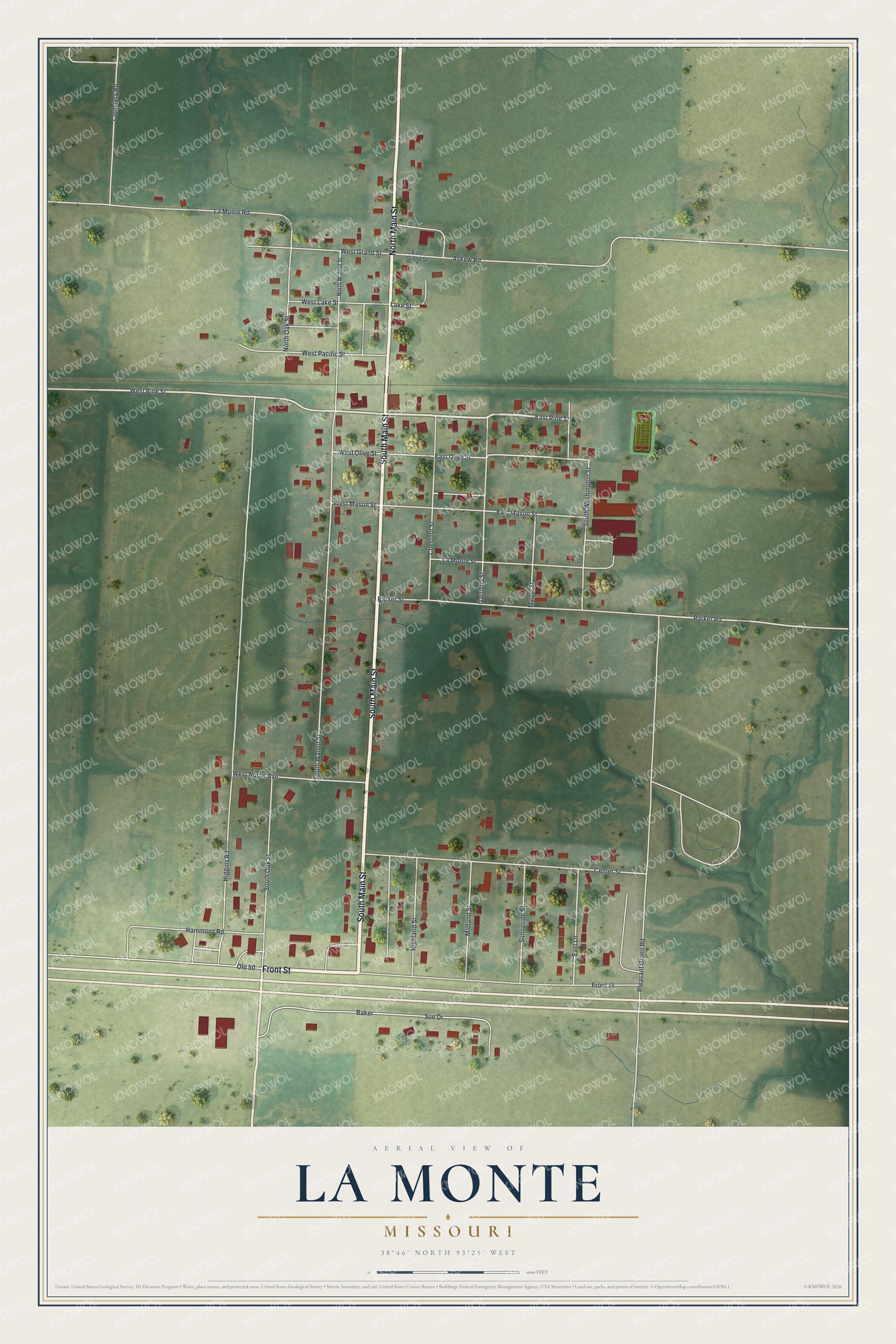 Watermarked full-map preview of La Monte, Missouri
