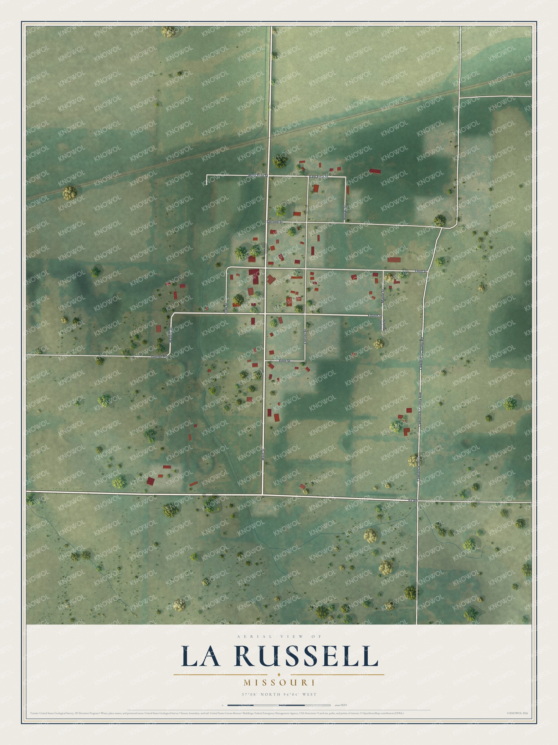 Watermarked full-map preview of La Russell, Missouri