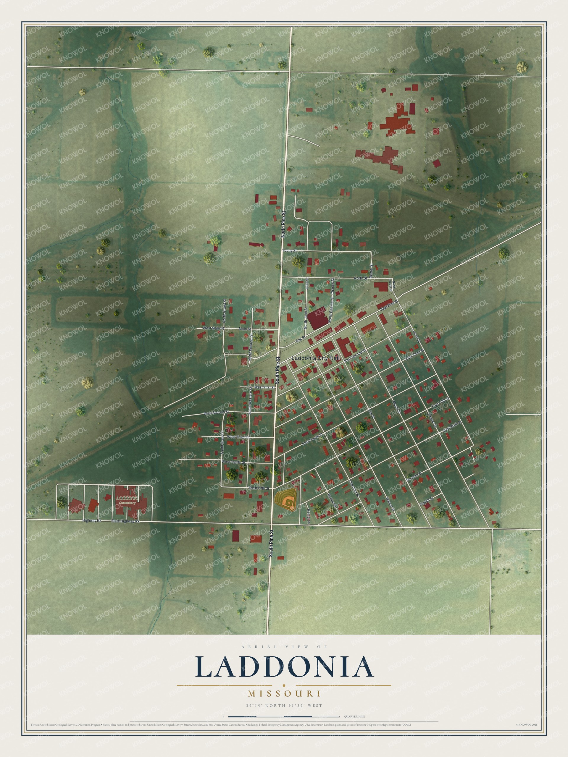Watermarked full-map preview of Laddonia, Missouri