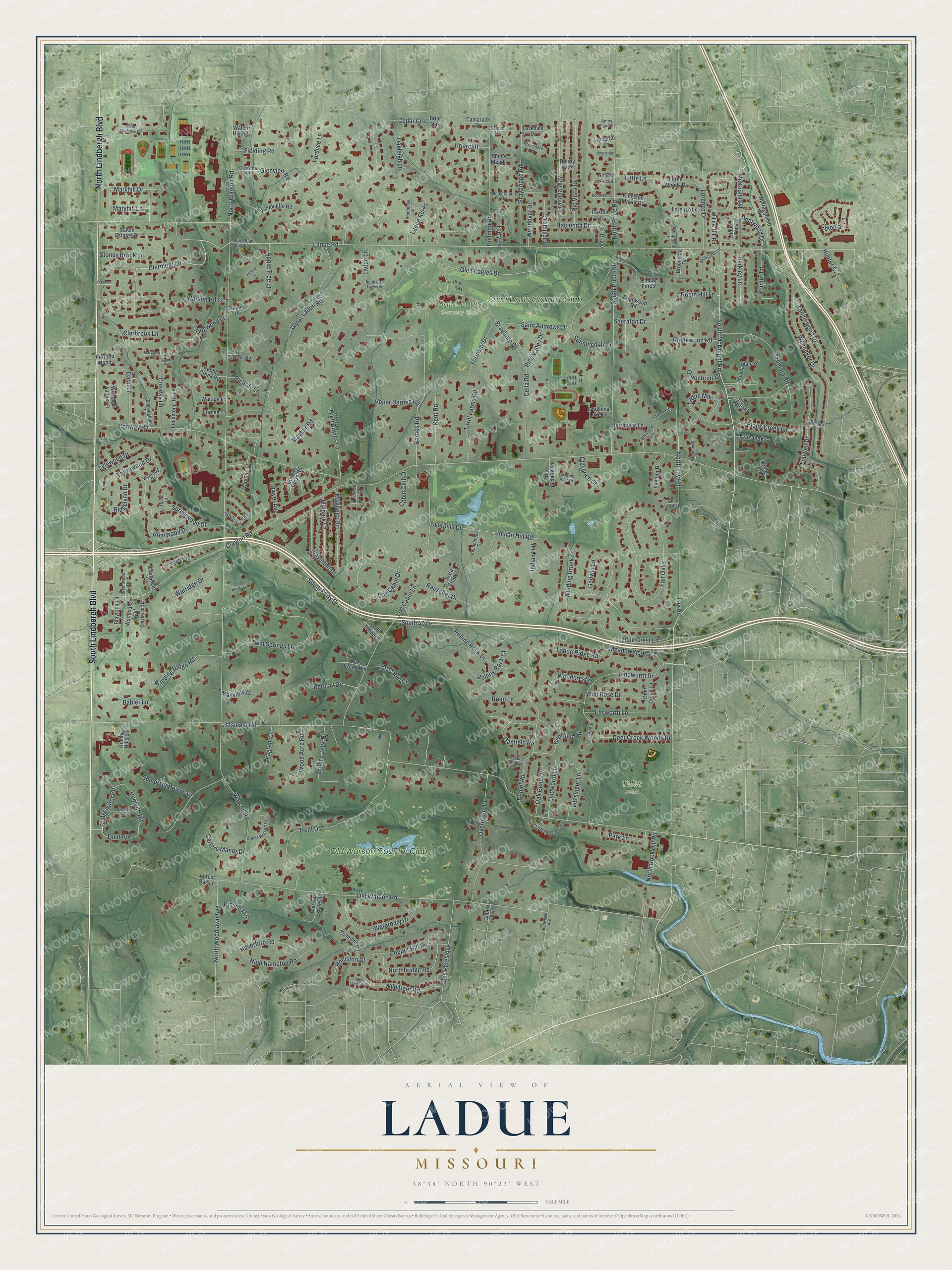 Watermarked full-map preview of Ladue, Missouri